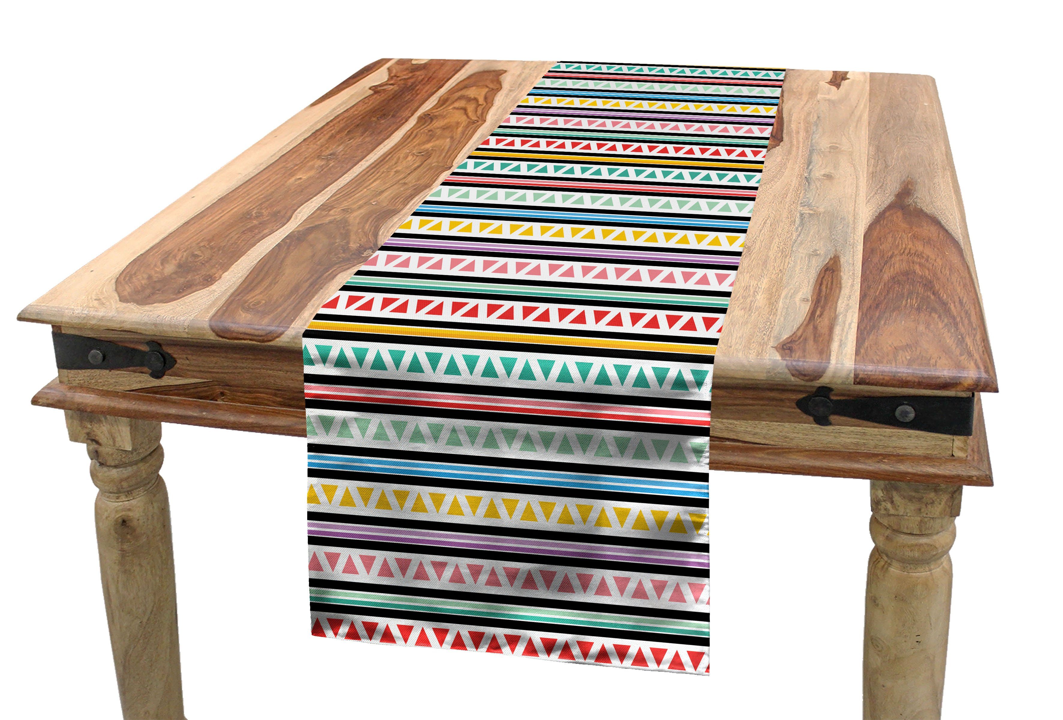 Tischläufer, Esszimmer Küche Dekorativer Rechteckiger Abakuhaus Stripes Tischläufer Bunt Triangles