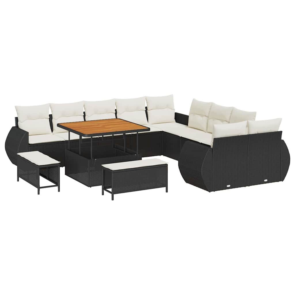 vidaXL Loungesofa Garten-Sofa-Set mit Kissen 13 pcs Schwarz und Creme, 13 Teile