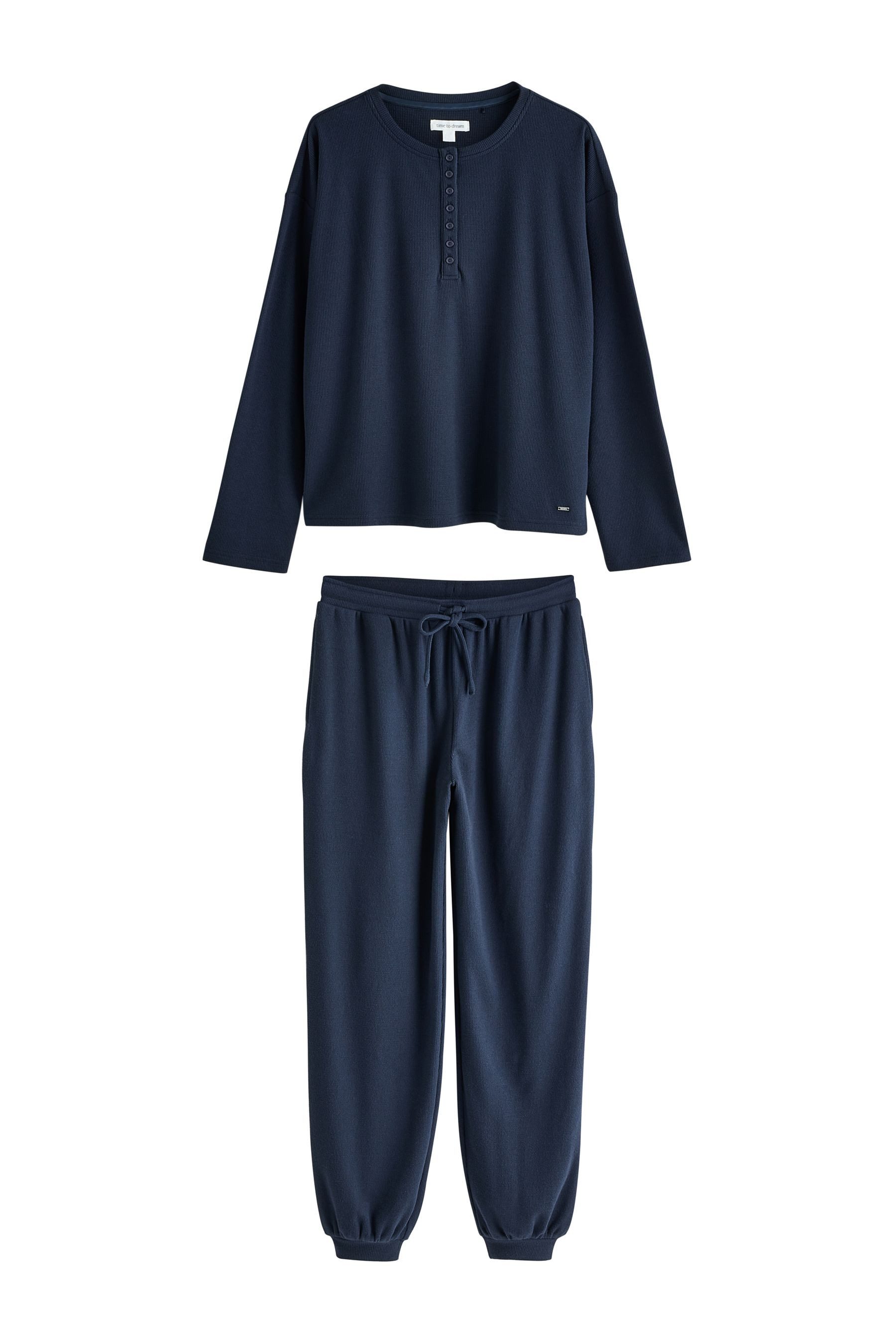Pyjama Henley-Schlafanzug mit Waffelstruktur