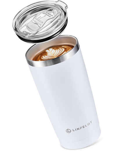 LINFELDT Thermobecher 590ml Tumbler mit Deckel aus Kunststoff & Gummidichtung, Doppelwand Isoliert
