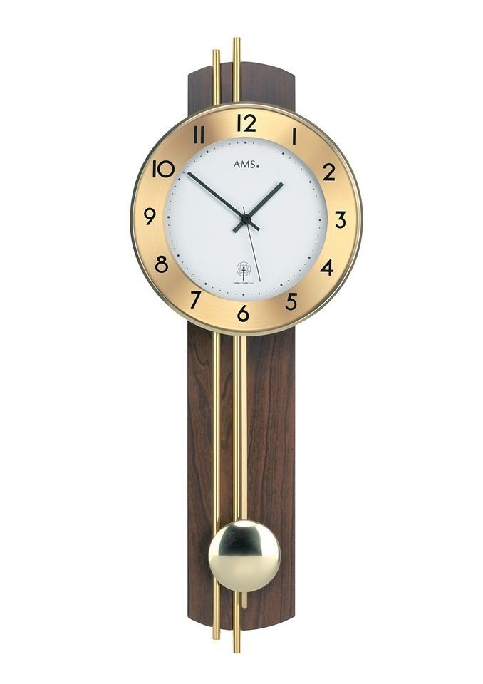 AMS Funk-Pendelwanduhr F5266/1 (Quarzuhr,Holzgehäuse,Esszimmer,Wohnzimmer) günstig online kaufen