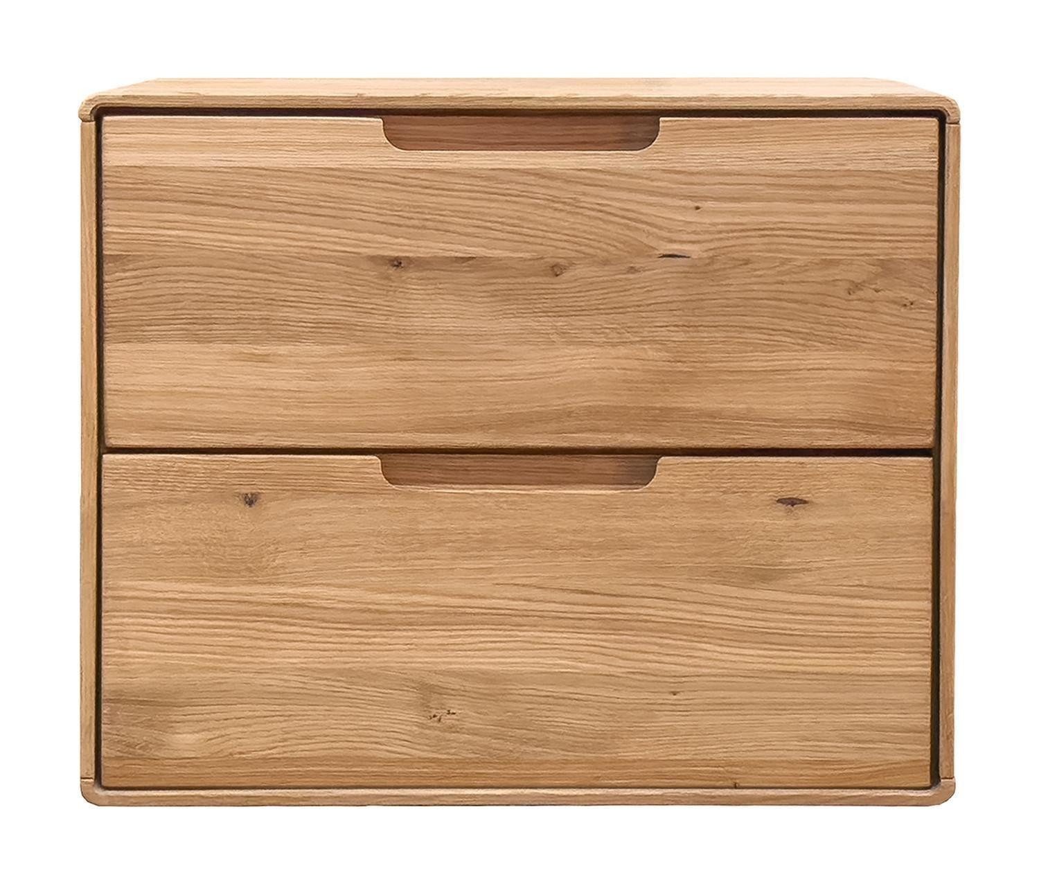 G+K Möbelvertriebs GmbH Nachttisch KM-0663, 2 Schubladen, Wildeiche massiv geölt, B 51 x H 45 x T 40 cm
