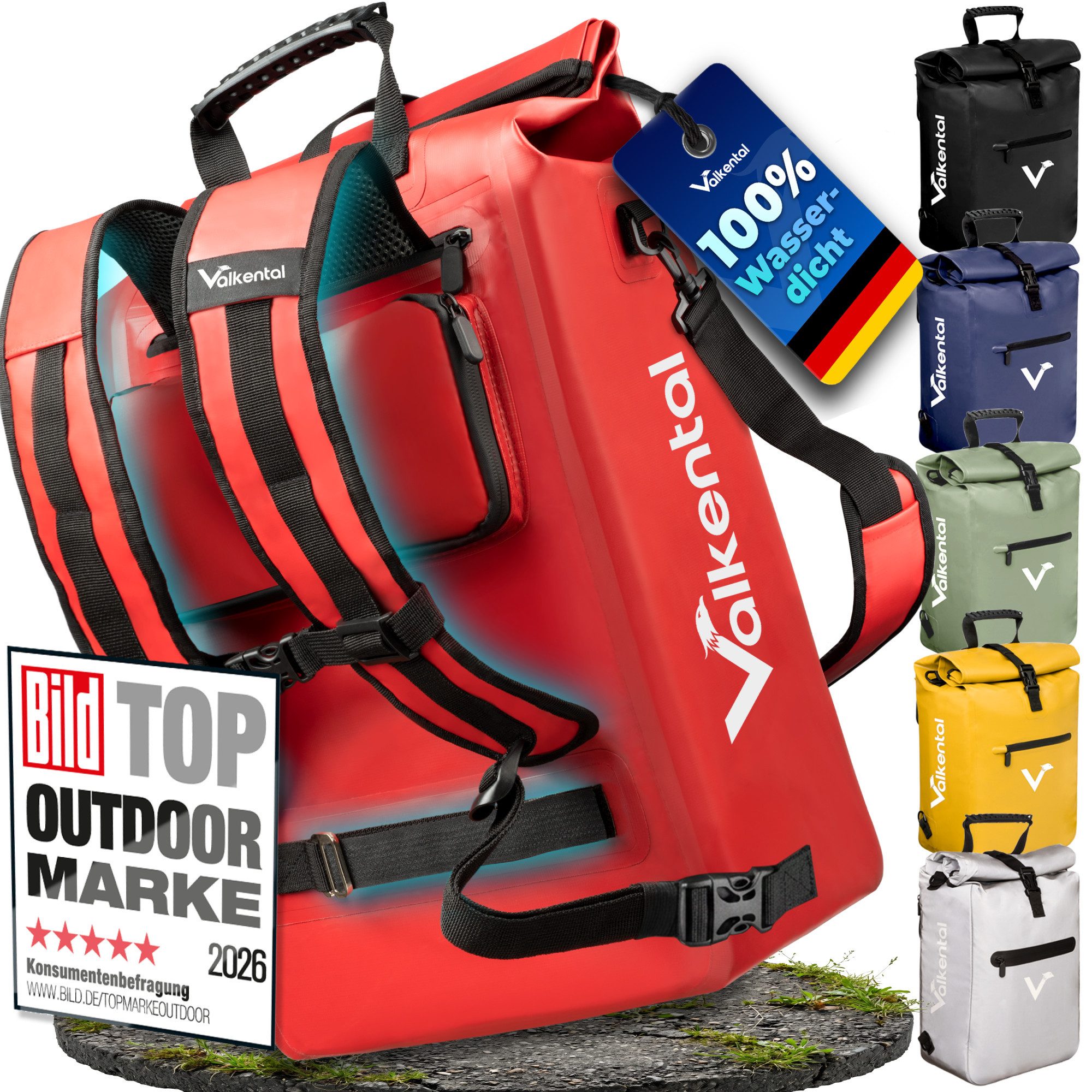 Valkental Fahrradtasche Gepäckträgertasche, Rucksack und Umhängetasche, 3in1 - wasserdicht & reflektierend 25 L
