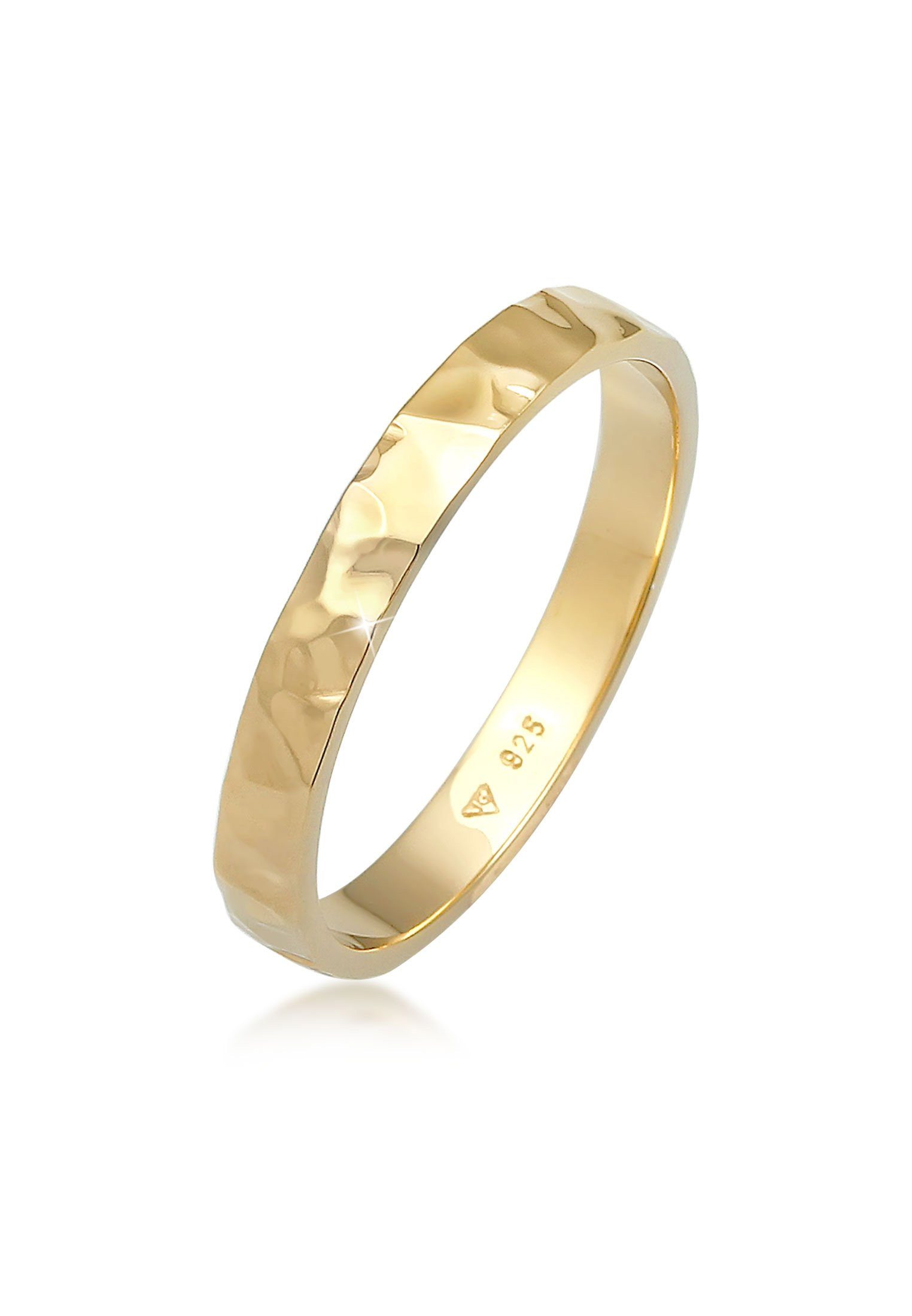 Elli Fingerring Basic Bandring Fein Gehämmert 925 Silber Gold