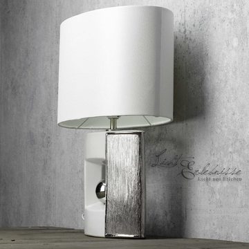 Licht-Erlebnisse Nachttischlampe ROSARIO, ohne Leuchtmittel, Nachttischleuchte Silber E27 40 cm Stoff Klassisch Beleuchtung