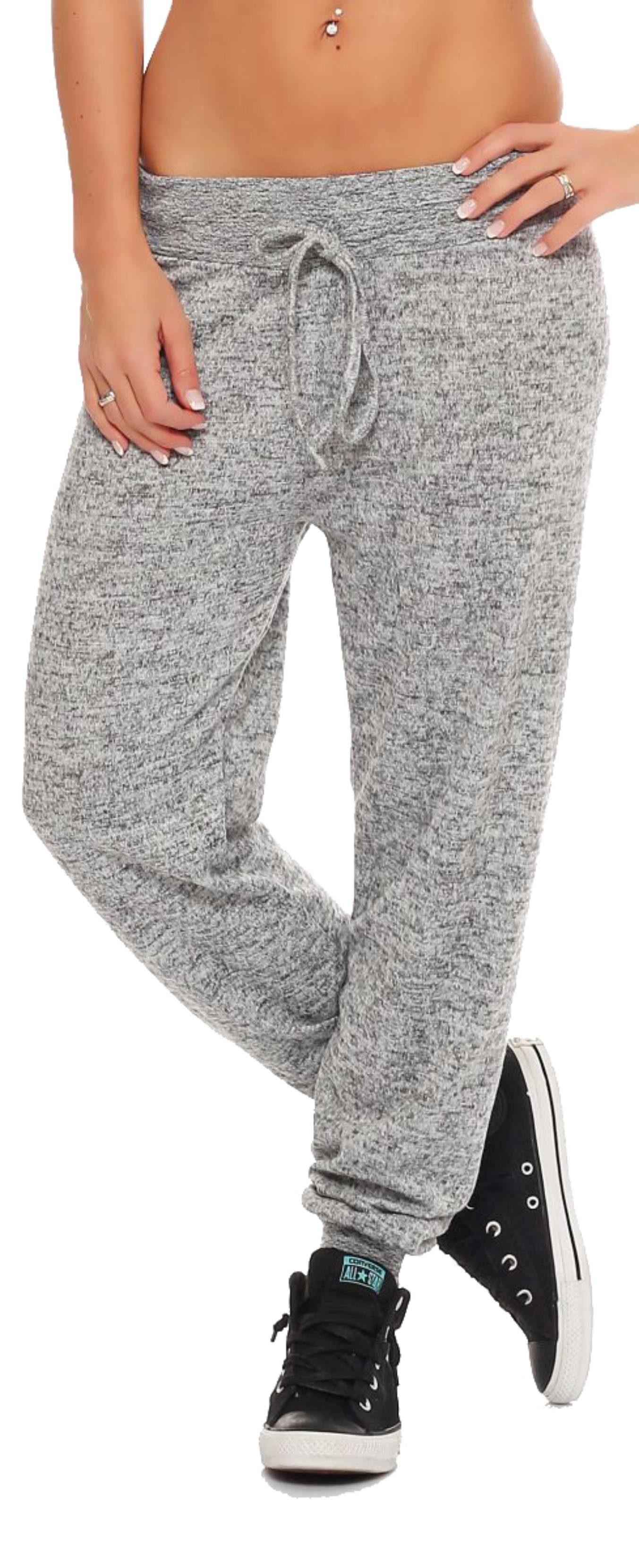 malito more than fashion Jogginghose malito Damen Jogginghose meliert, bequeme Stoffhose zum Sport, Harem mit Knopfleiste und Kordelzug Einheitsgröße