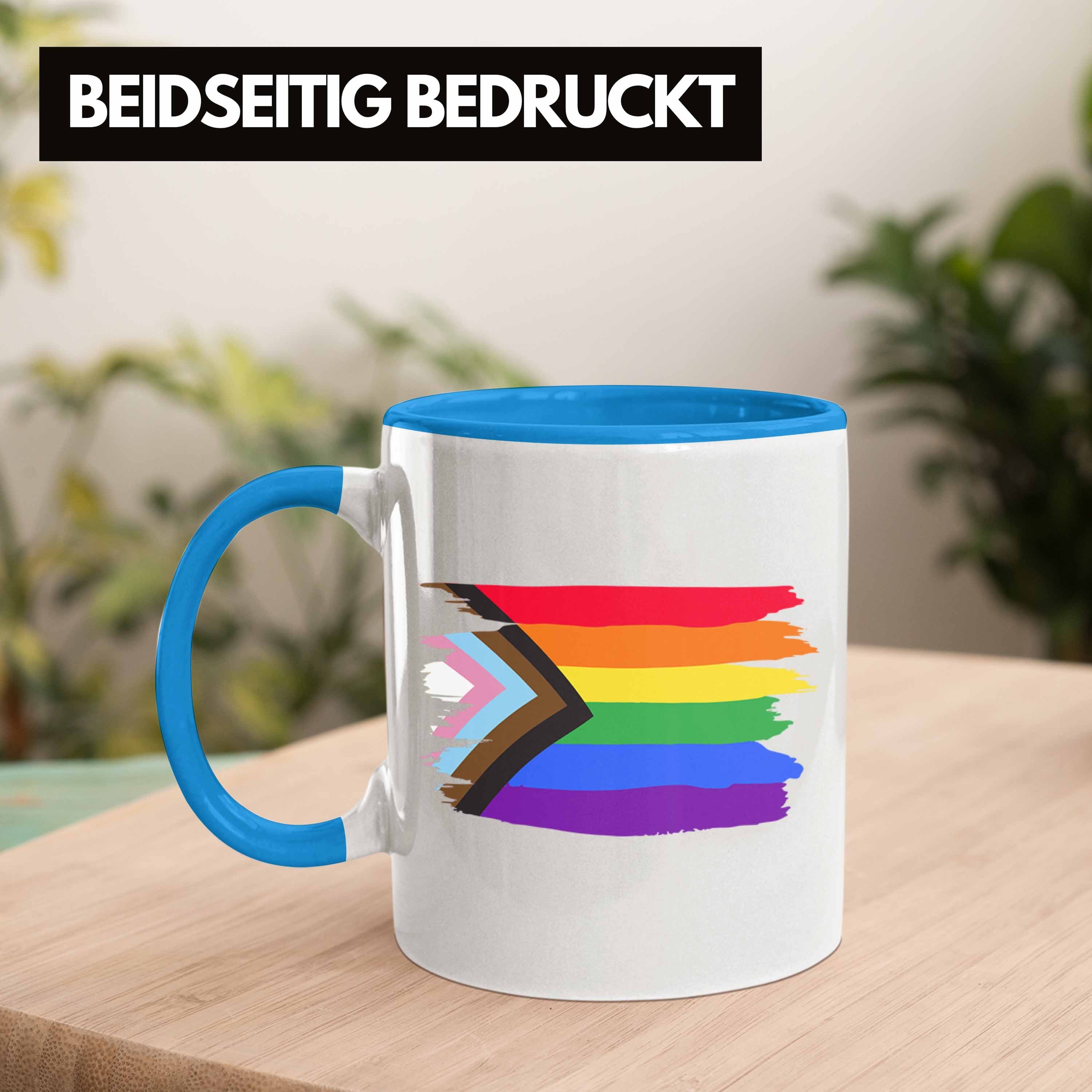 Trendation Tasse Flagge Lesben Transgender - Pride Grafik Geschenk Tasse LGBT Regenbogen Blau Schwule Trendation