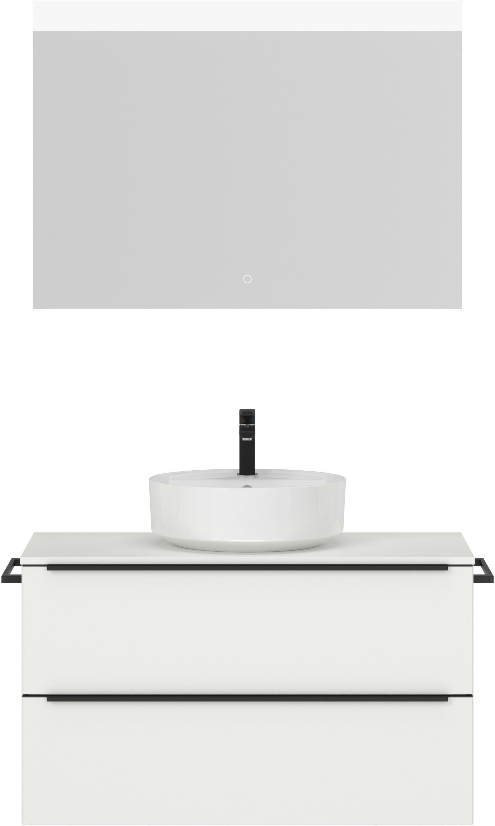 nobilia® Badmöbel-Set Alvene, (2-St., vormontiert, mit Soft-Close), inkl. Spiegel mit Touch-Sensor, in vier Breiten