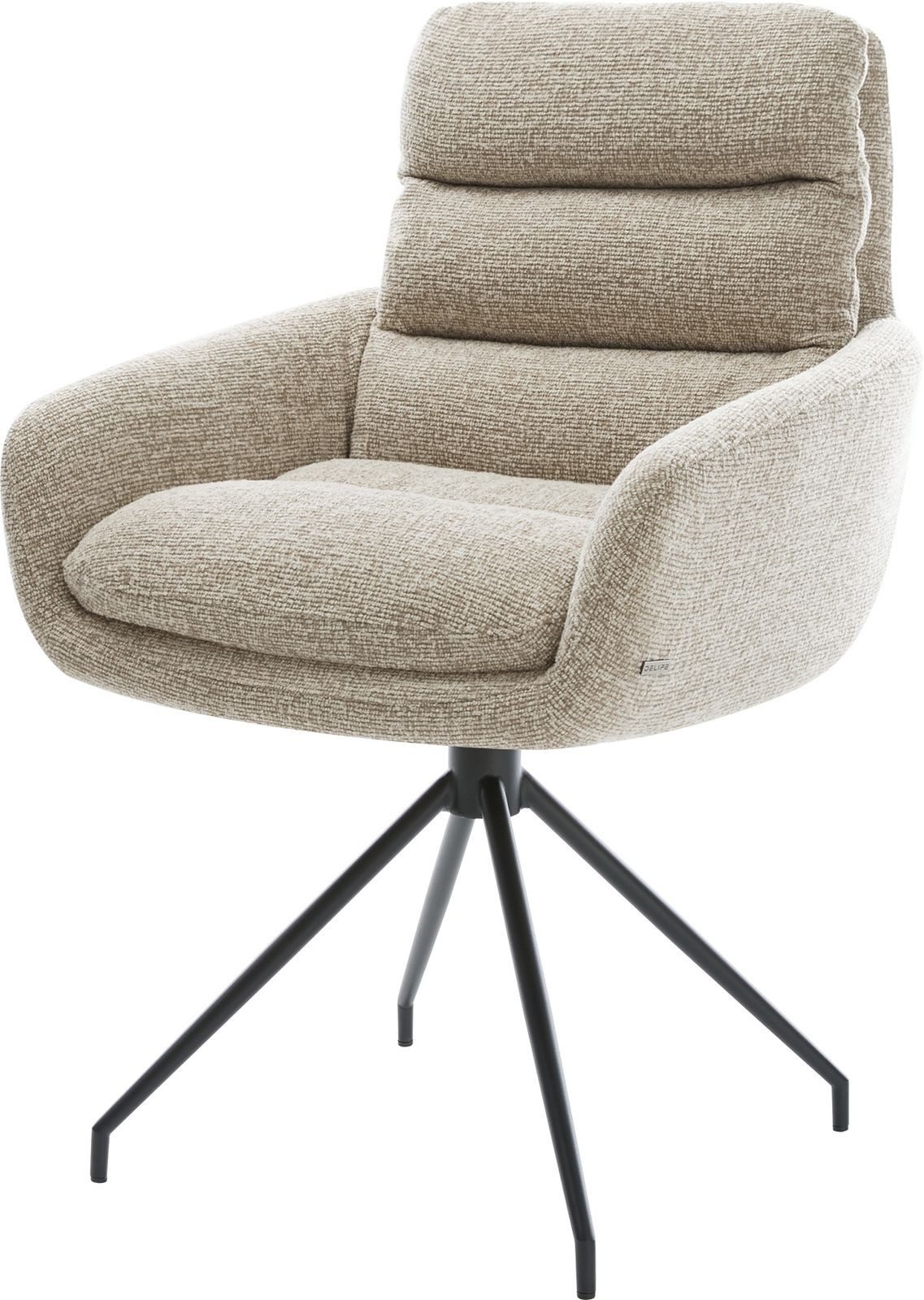 DELIFE Polsterstuhl Abelia-Flex, mit Armlehnen Kreuzgestell konisch Schwarz Webstoff Soft Beige