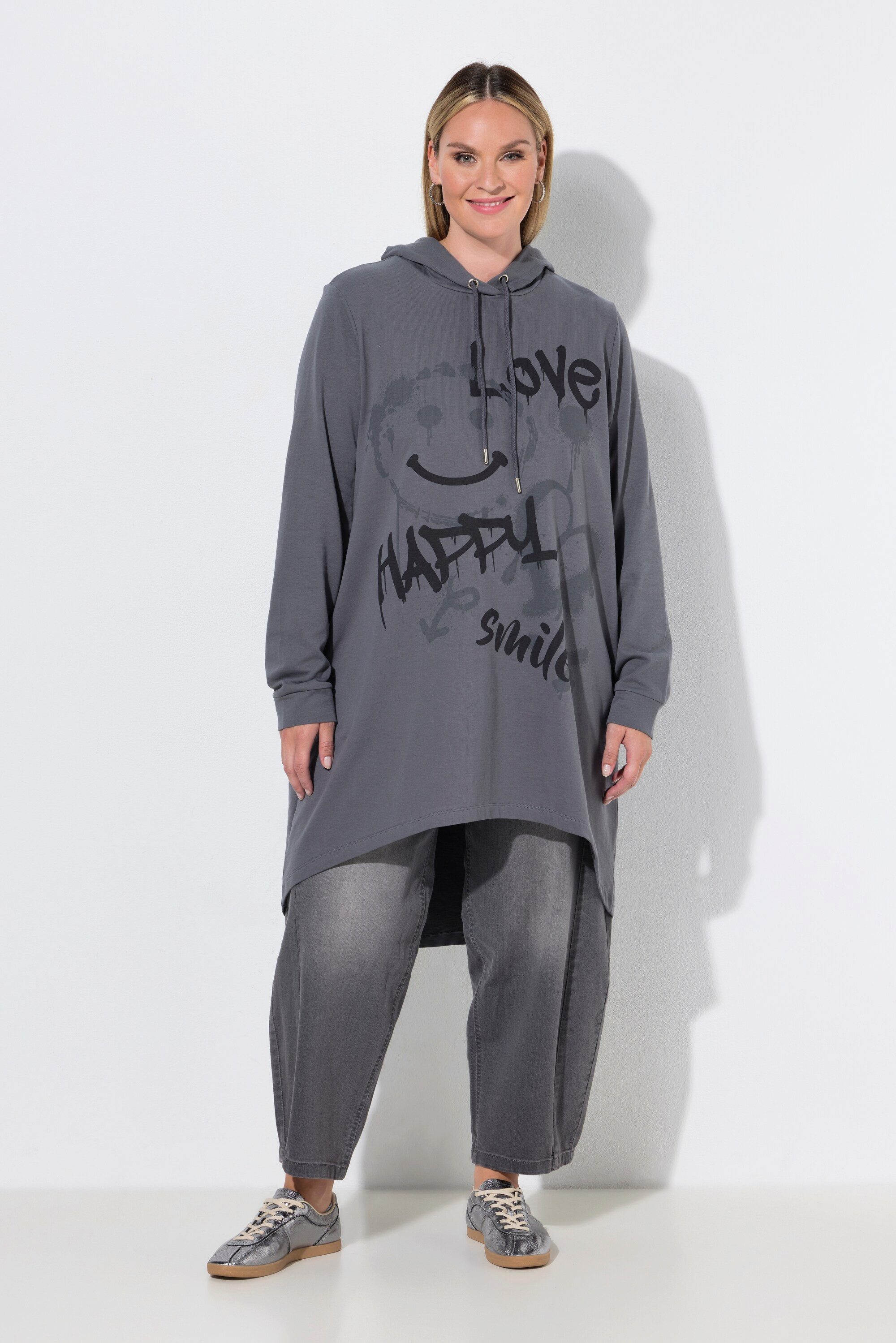 MIAMODA Sweatshirt Hoodie oversized Smileys und Schriftzug Kapuze