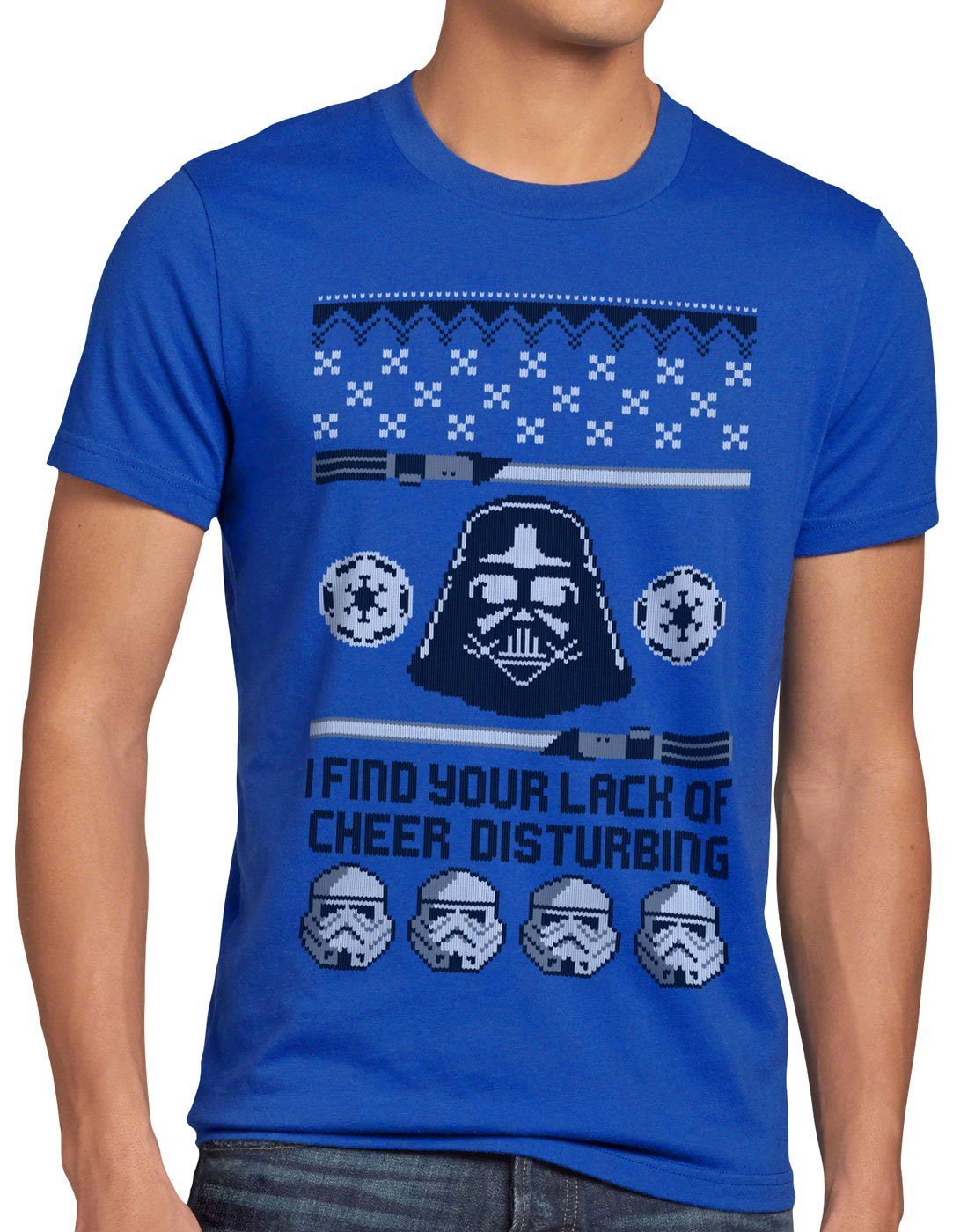 style3 Print-Shirt Herren pulli lichtschwert Lack Sweater vader of T-Shirt weihnachtsbaum sith Cheer x-mas blau Ugly
