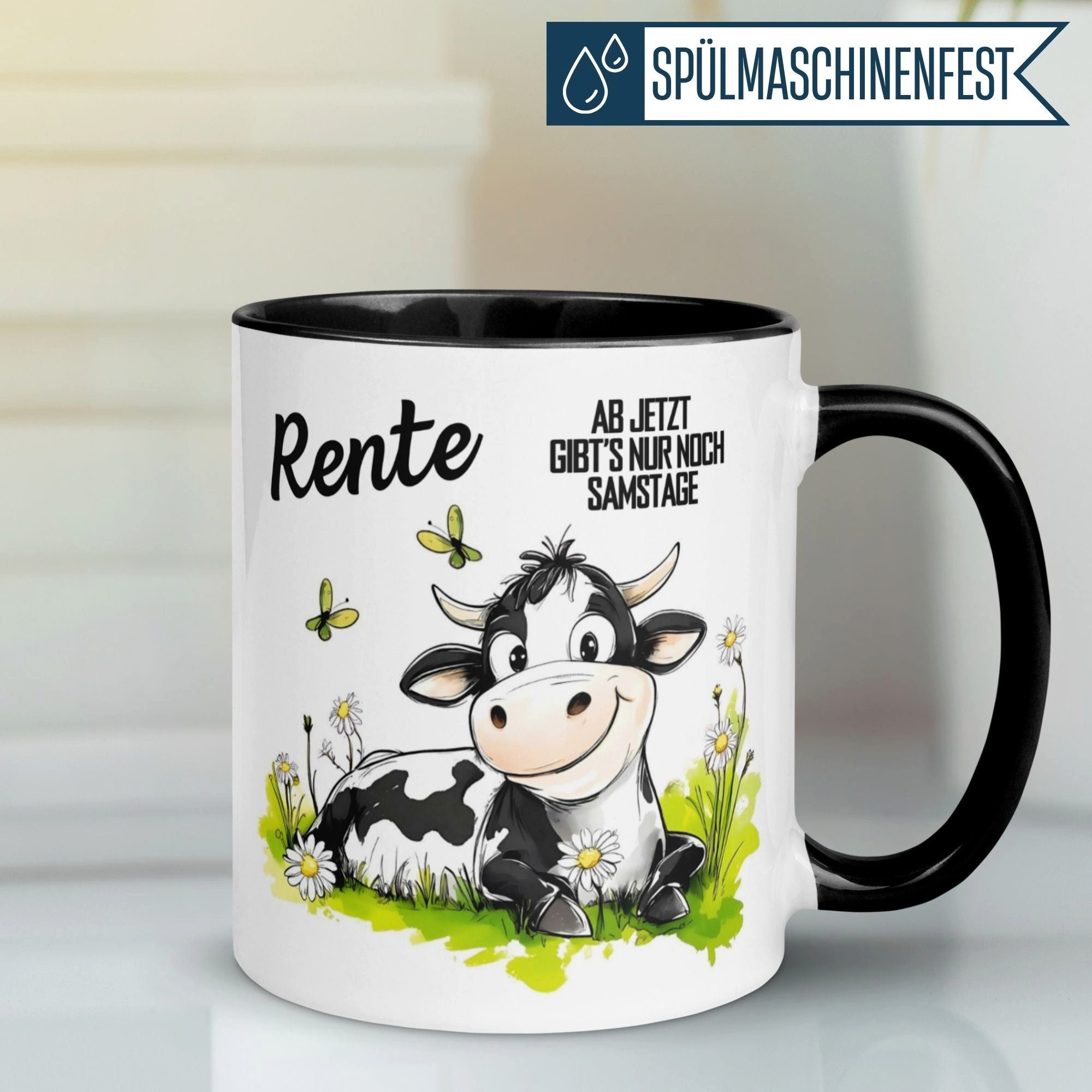 Momentals Tasse Rente – „Ab jetzt gibt’s nur noch Samstage“ – Geschenk Renteneintritt, Gratis Versand · Links-&Rechtshänder · Spülmaschinenfest
