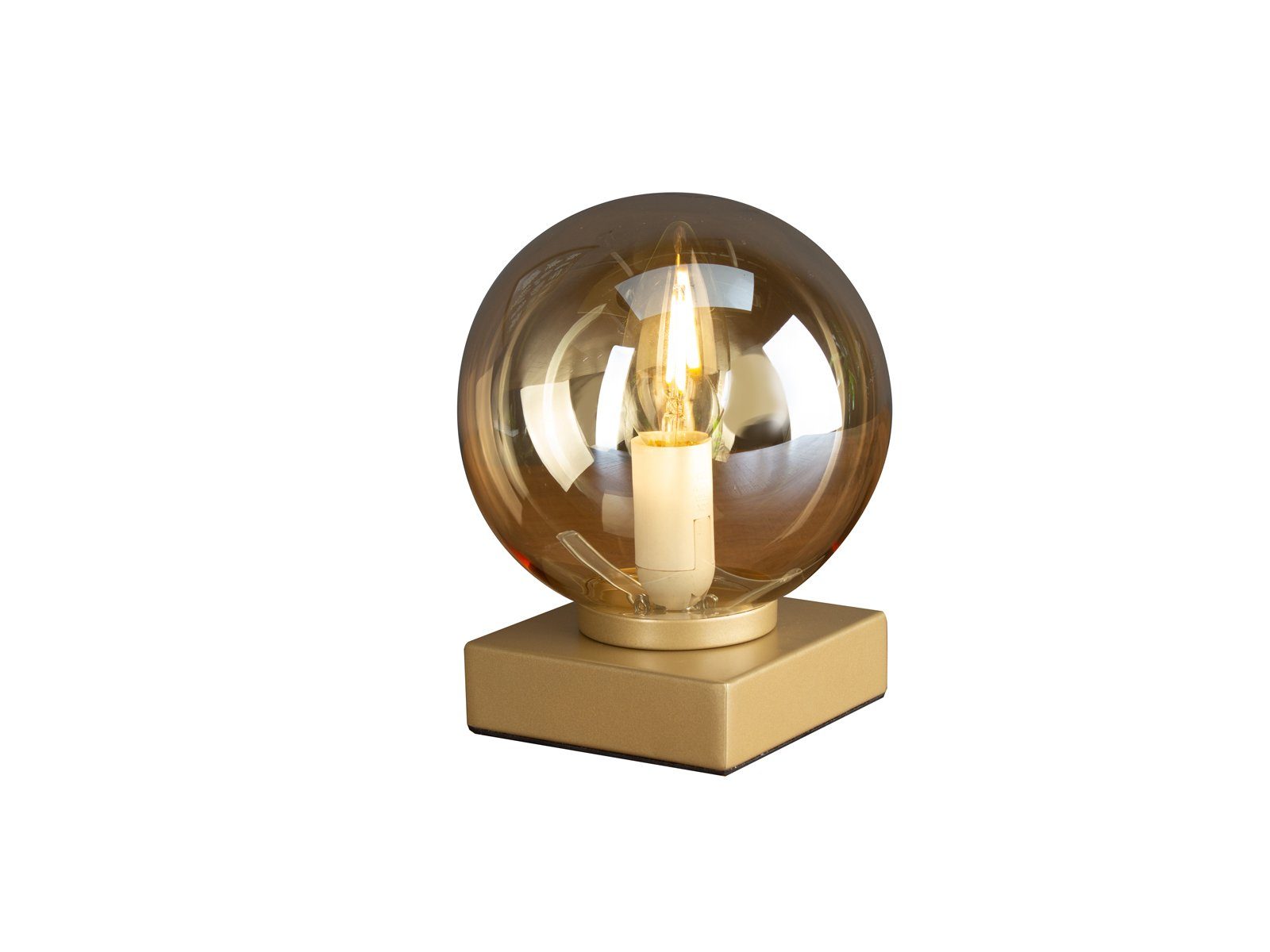 Nachttischlampe, LED Dimmfunktion, Warmweiß, H: wechselbar, kleine Lampe meineWunschleuchte gold-en Bauhaus LED Glas-kugel Designer Messing-Amber 17,5cm dimmbar mit