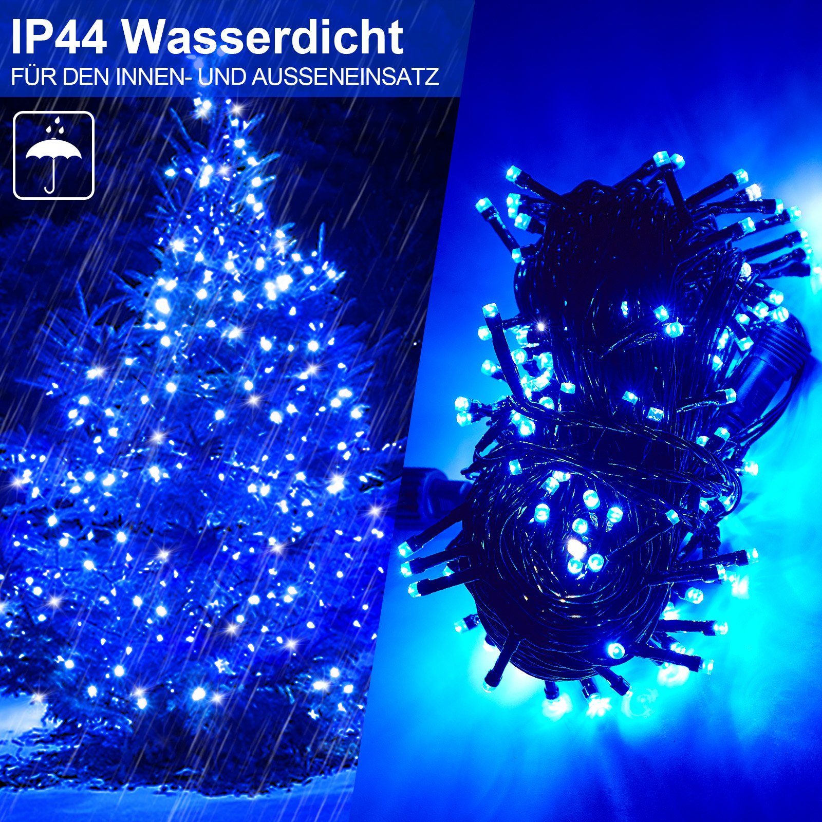 Rosnek LED-Baummantel 20m for Innen LED Party Baum, Lichterkette Weihnachten 156-flammig Blau Außen Garten