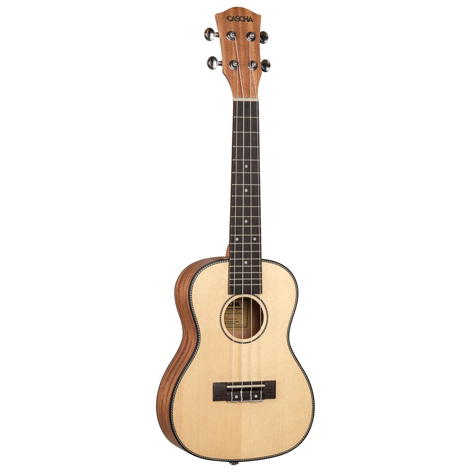 Cascha Ukulele Cascha HH2152DE Solid Top Konzert Ukulele Bundle, Bundle, massive Decke, inkl. Tasche, Lehrbuch, Stimmgerät und 3 Pleks