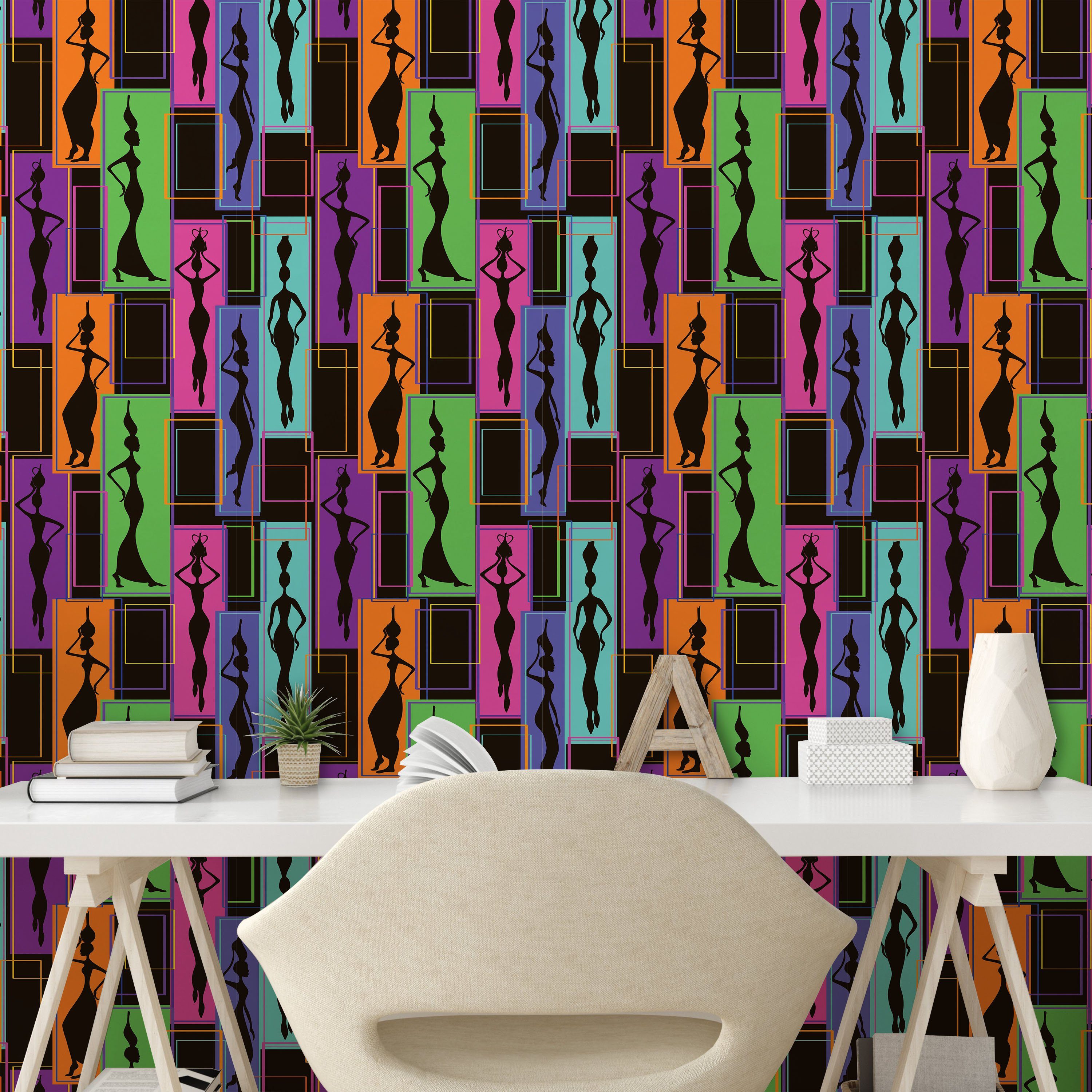 Abakuhaus Vinyltapete selbstklebendes Wohnzimmer Vasen Frau afrikanische Heads Küchenakzent, auf