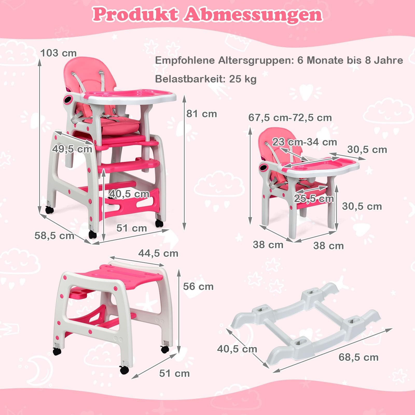 COSTWAY Hochstuhl 3 in 1 Babystuhl, günstig online kaufen