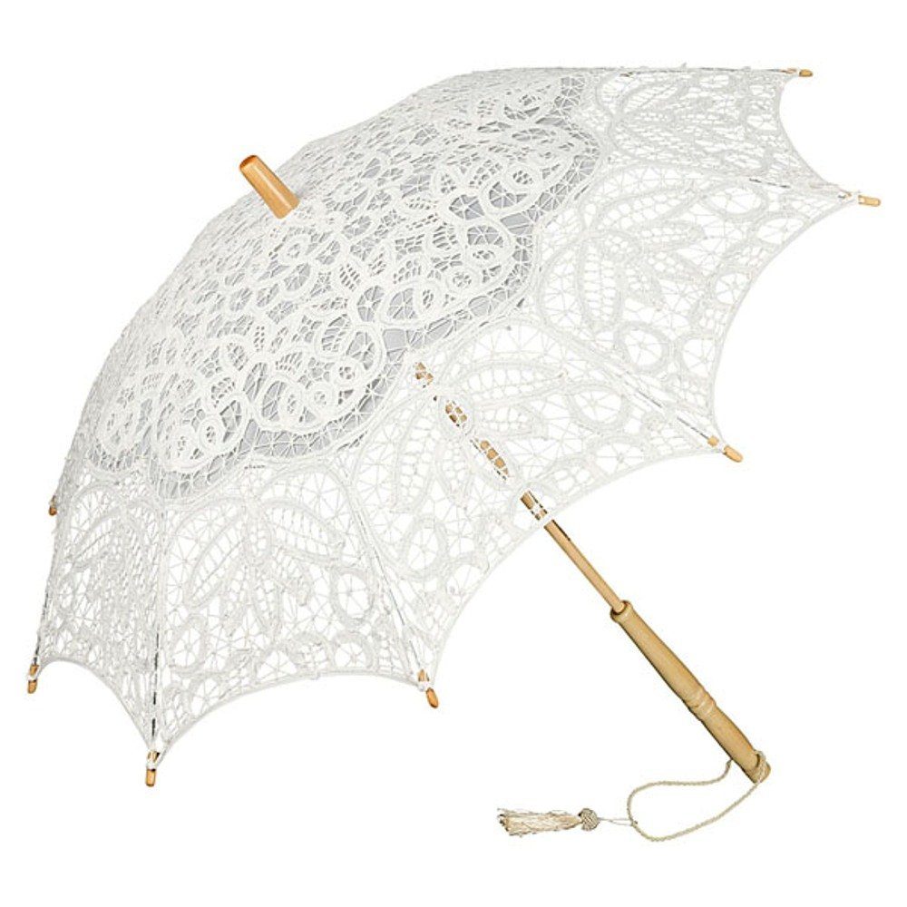von Lilienfeld Stockregenschirm Hochzeitsschirm Brautschirm Vivienne Spitze Deko Sonnenschirm, Spitzenschirm