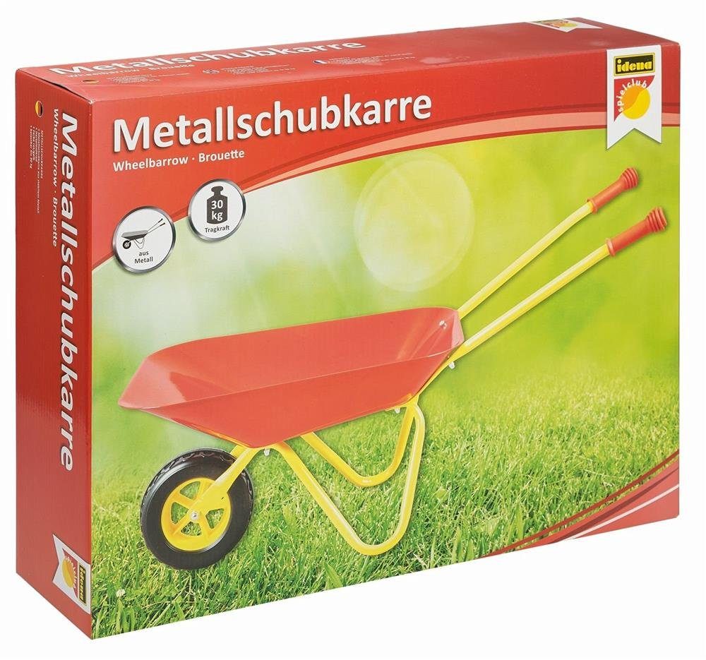 Idena Schubkarre 7131707, Metallschubkarre für Kinder, aus Metall, 78 x 40 x 38 cm, bis zu 30 kg, rot/gelb
