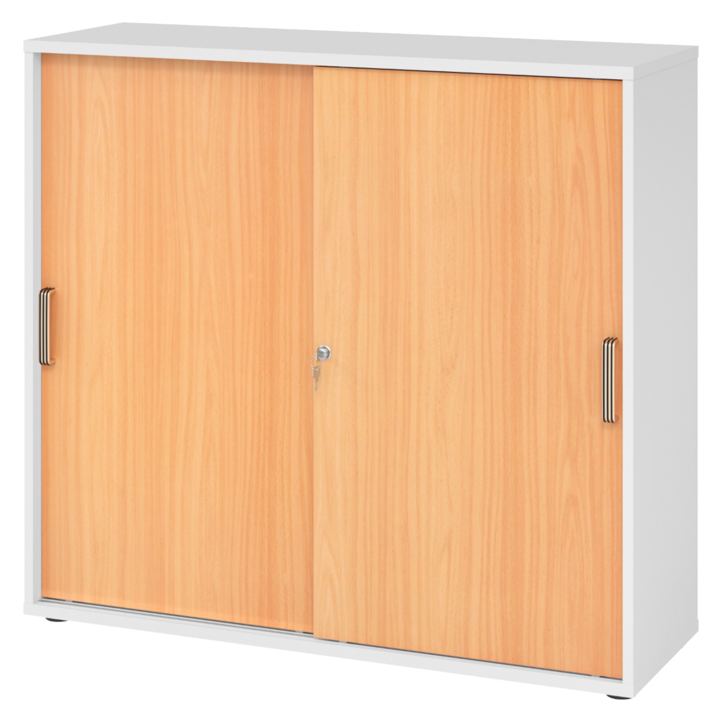 bümö Aktenschrank office Schiebetürenschrank Dekor: Weiß/Buche - Griffe: Streifengriff (Kunststoff)