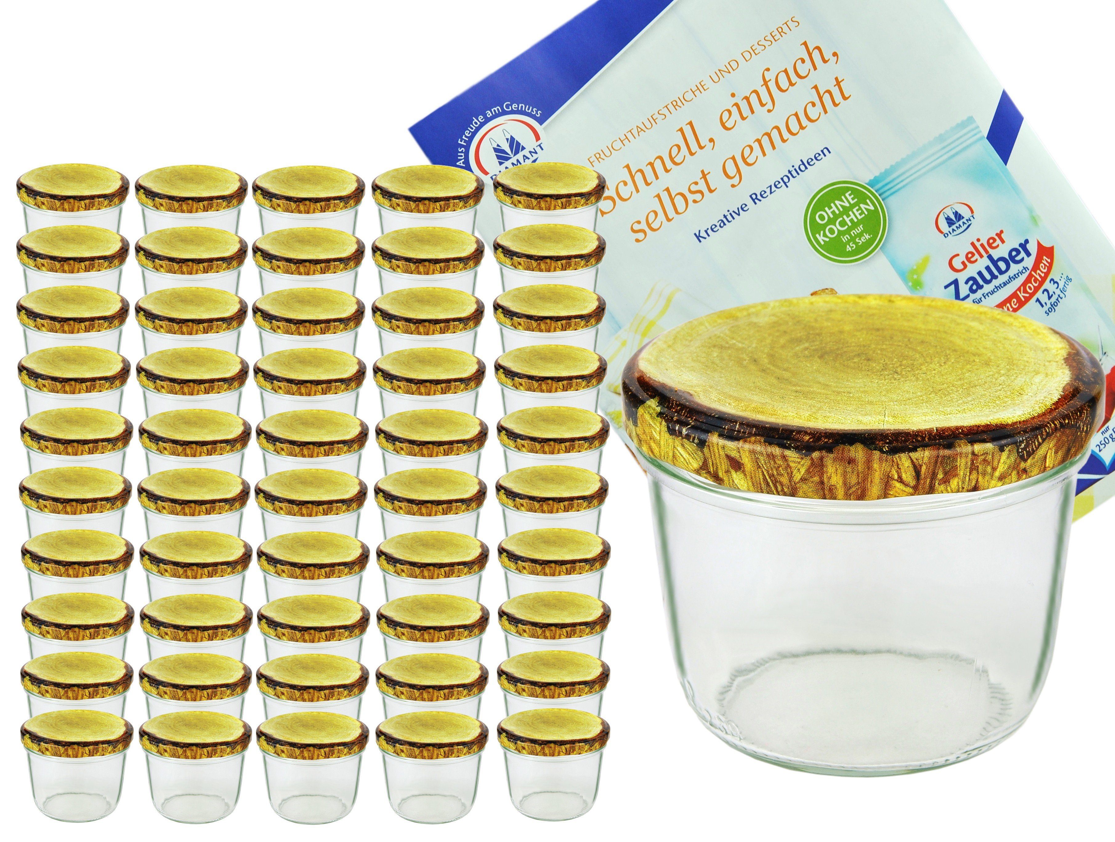 MamboCat Einmachglas 50er Set Sturzglas 230 ml Marmeladenglas To 82 Holzdekor Deckel, Glas | Einmachgläser