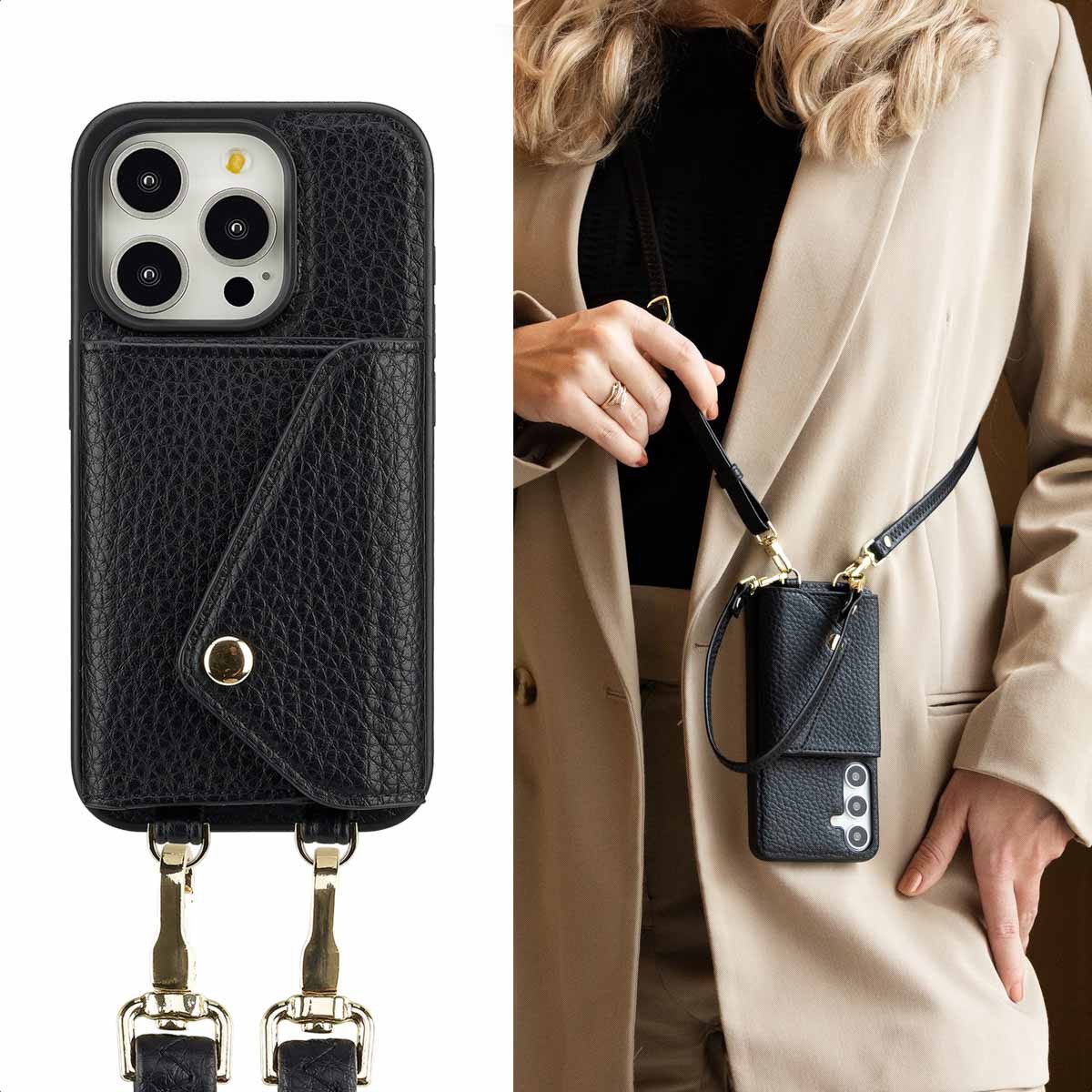 Selencia Case zum Umhängen Selencia Sera HandyHülle mit Kordel und Umschlag-Kartenhalter Apple iP