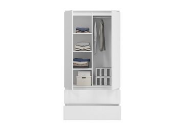 Home Collective Kleiderschrank weiß, natur 180cm Höhe 90cm Breite mit 2 Schublade, 3 Einlegeböden Kleiderstange Haushaltsschrank Organizer, erweiterbar auf 235cm Höhe