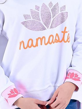 Miss Goodlife Sweatshirt V-Neck Sweater Namaste Strass Weiß