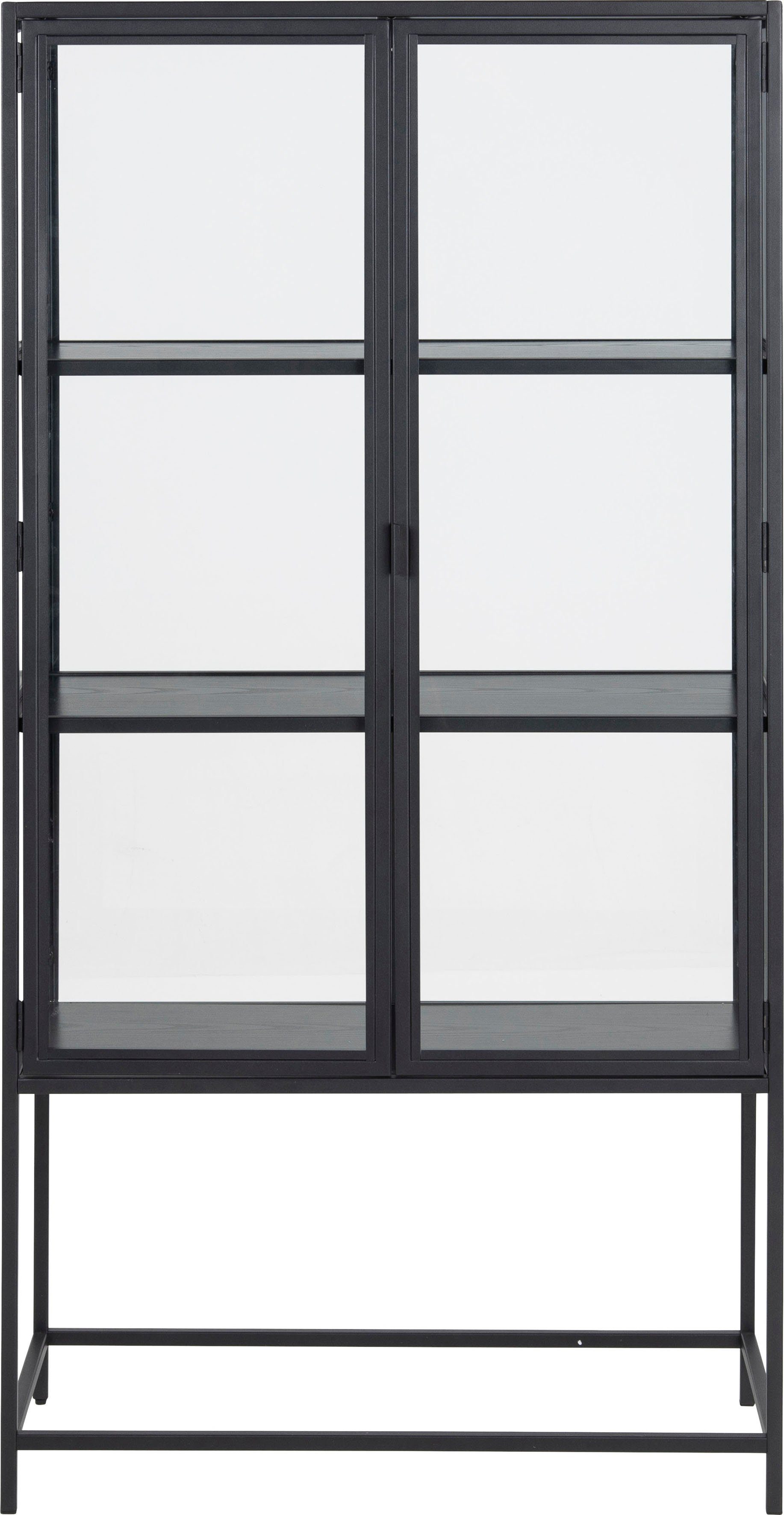 ebuy24 ACTONA GROUP Glasvitrine mit Glastüren und Metallrahmen, 3 Einlegeböden, B: 77 x H: 150 cm Esche schwarz / matt schwarz | Vitrinenschränke