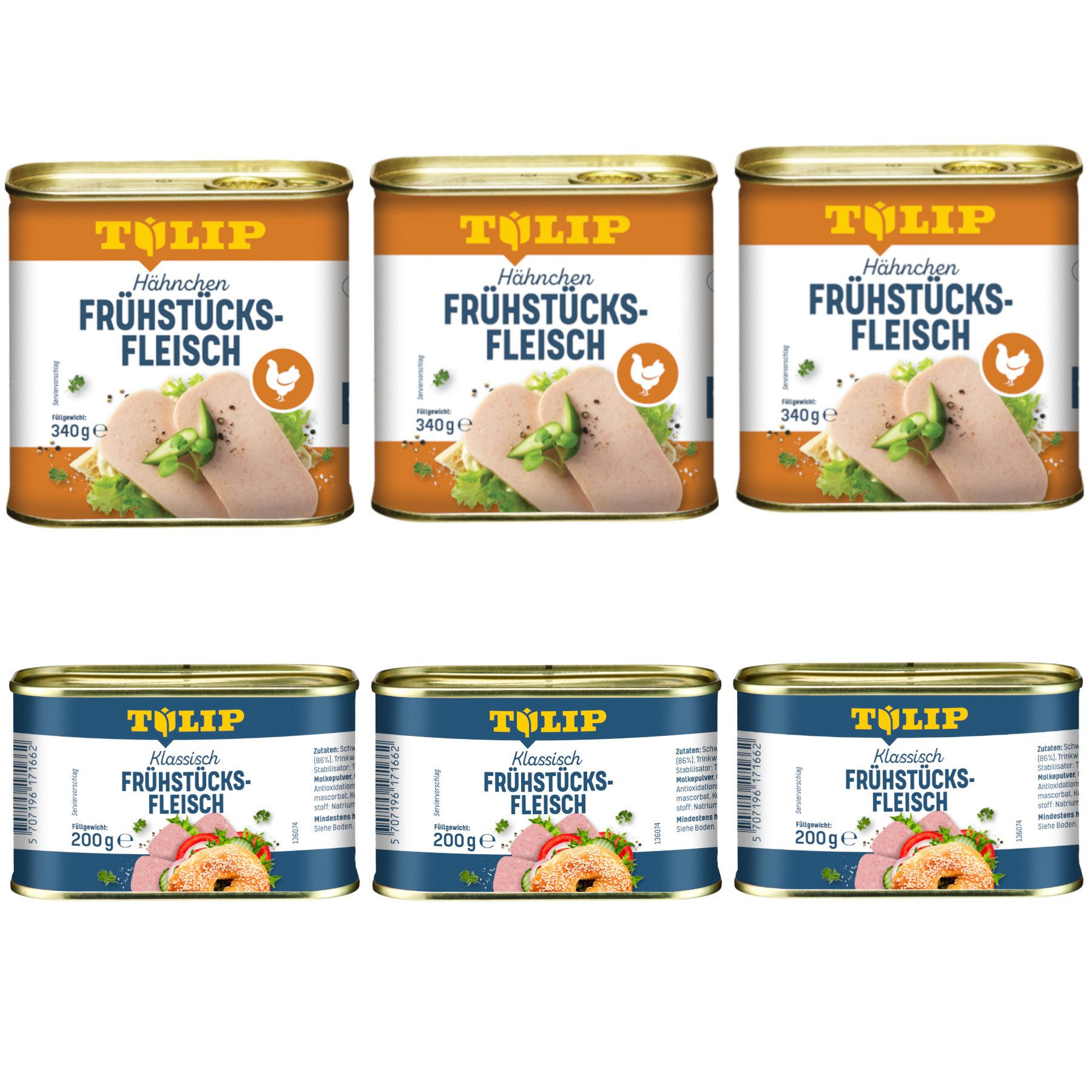 TULIP Wurstkonserve Set aus Frühstücksfleisch 200g + Hähnchen 340g Konserve, (Schwein + Hähnchen), Dänische Delikatesse