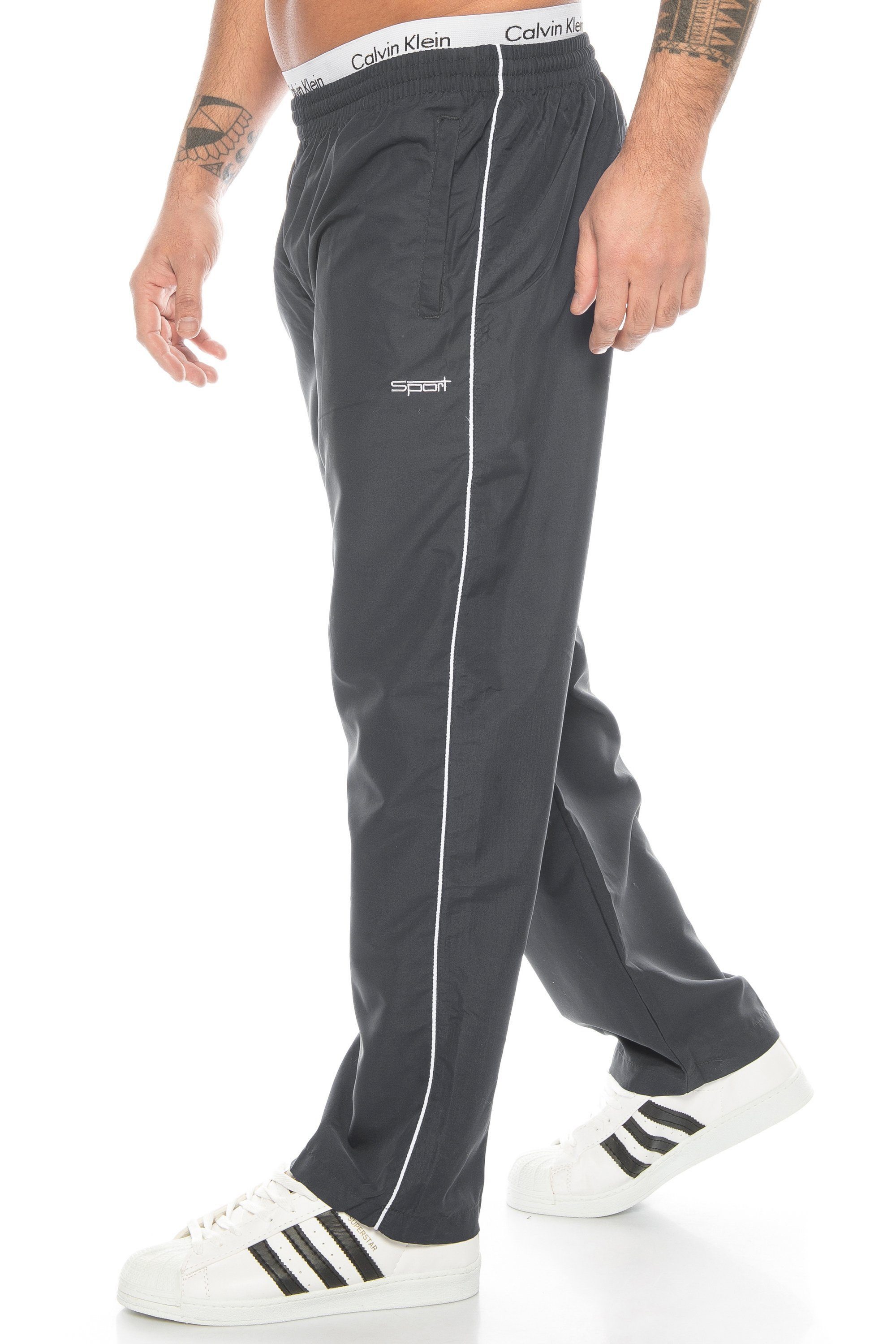 Kendindza Collection Jogginghose Kurzgröße Sport-Hose Jogging-Hose Polyester Trainingshose Lang L32 elastischer Gummizug Dehnbund Streifen