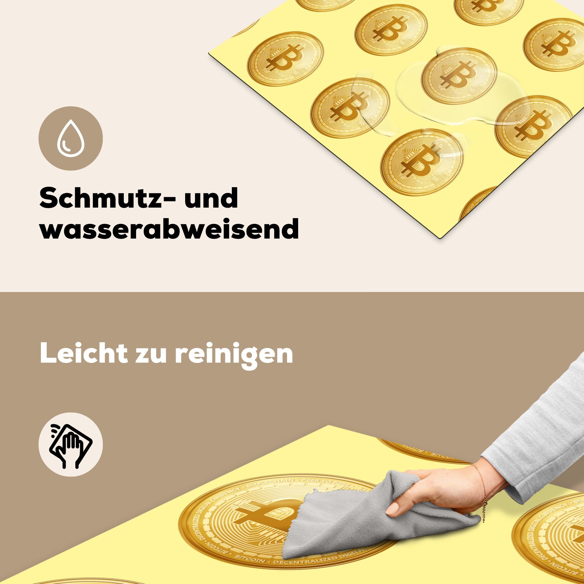 Ceranfeldabdeckung - (1 für - Bitcoin Gelb, küche, Muster Induktionsmatte - tlg), cm, die Herdblende-/Abdeckplatte MuchoWow Gold 59x52 Vinyl,