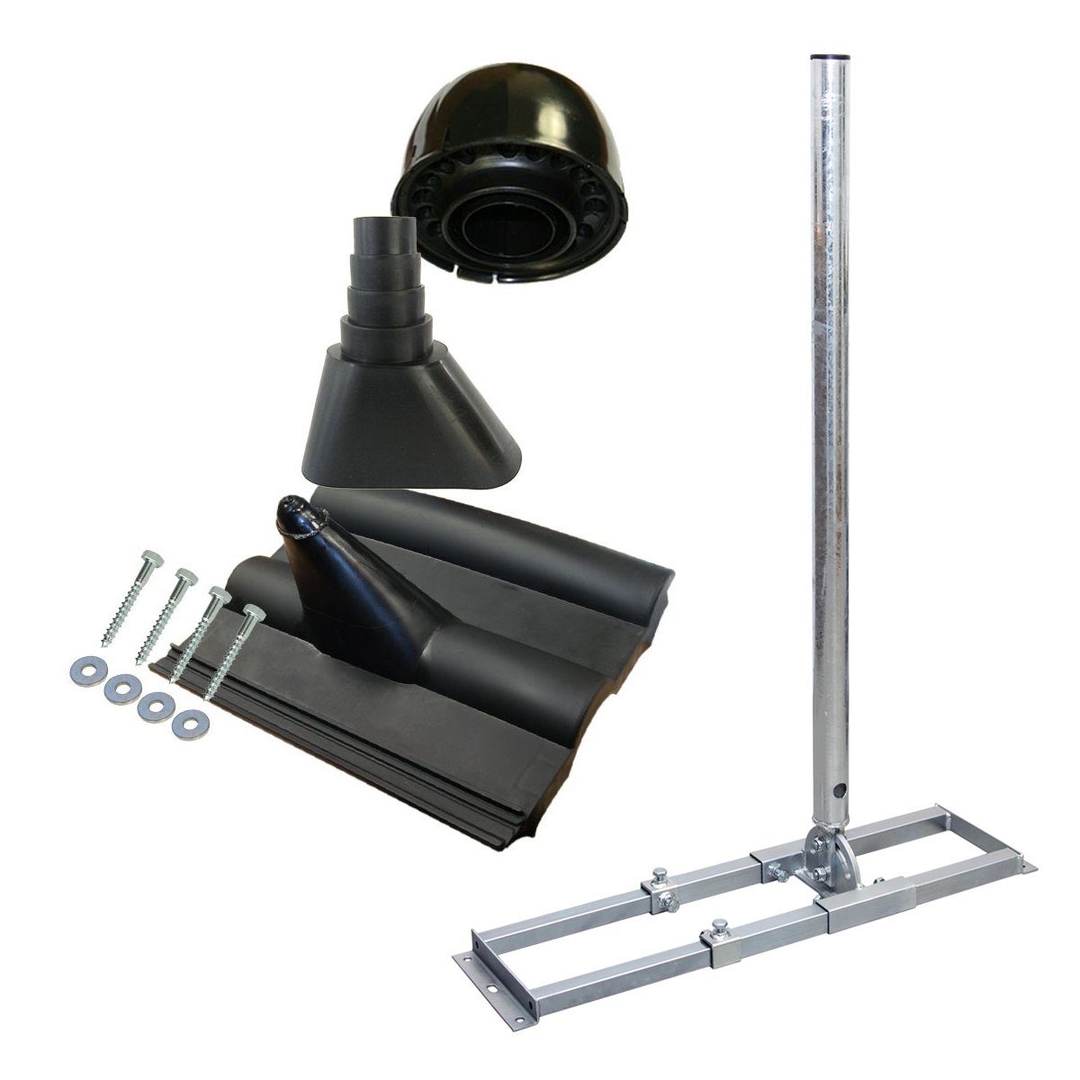 PremiumX SAT-Halterung PROFI X100-48K Dachsparrenhalter Pfanne schwarz Mastkappe Schrauben