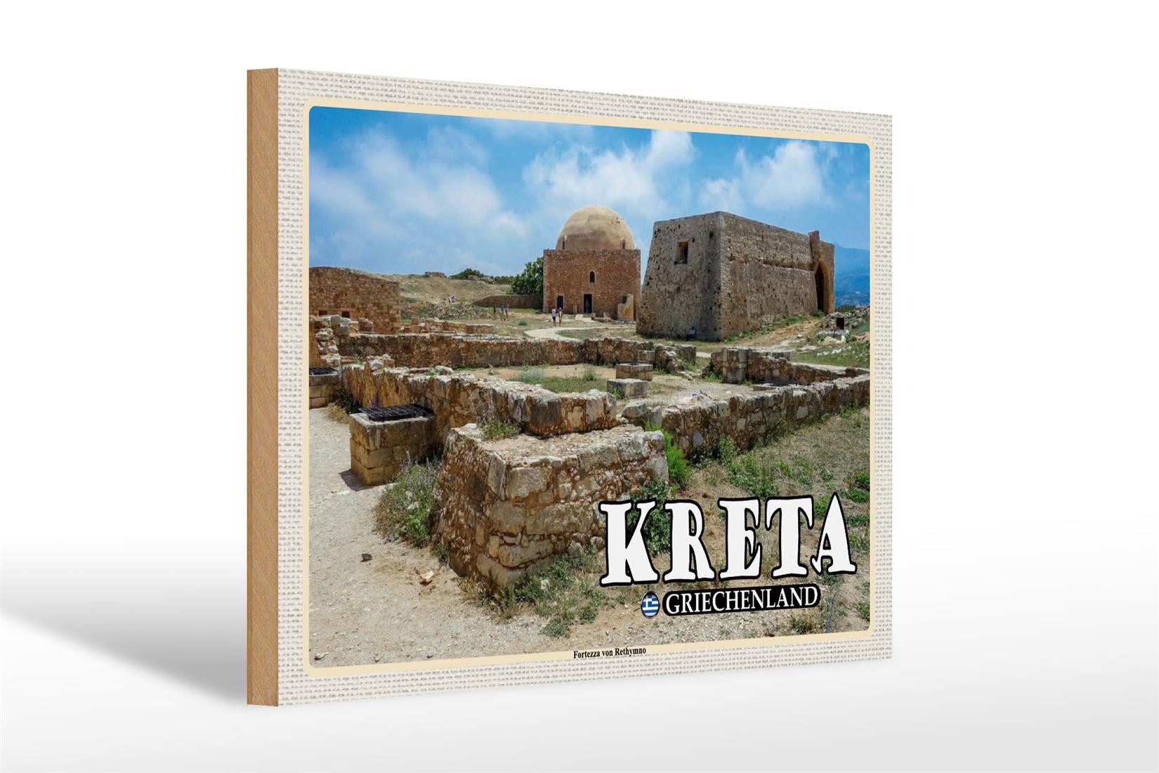 Holzbild Reise 30x20cm Kreta Griechenland Fortezza von Rethymno
