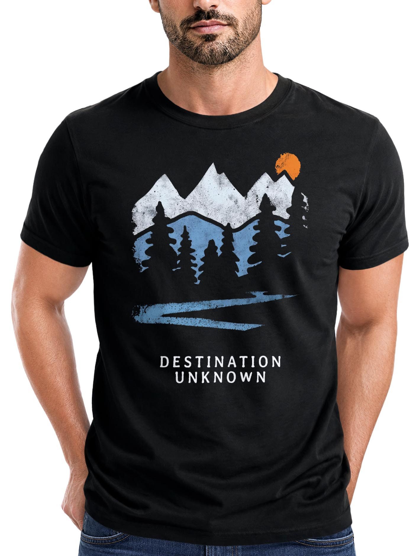 Neverless Herren T-Shirt Prinstshirt Berge Wandern Adventure Outdoor mit Print