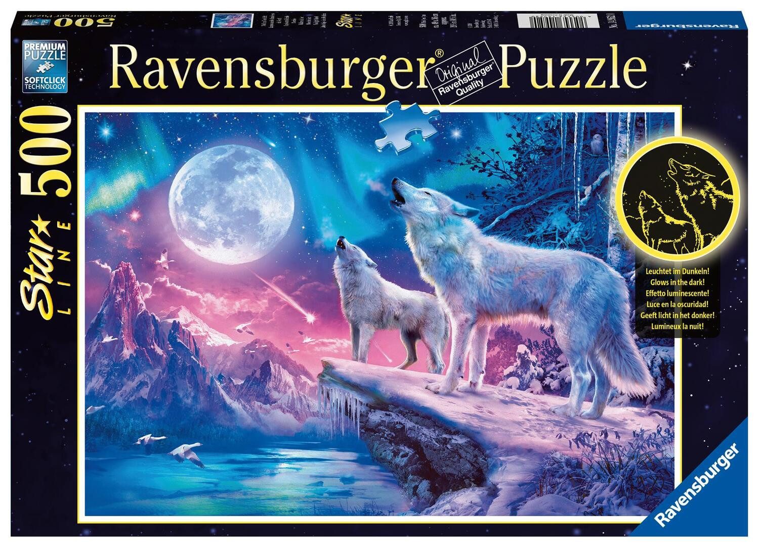 Ravensburger Puzzle Wolf im Nordlicht - Puzzle mit 500 Teilen, 500 Puzzleteile