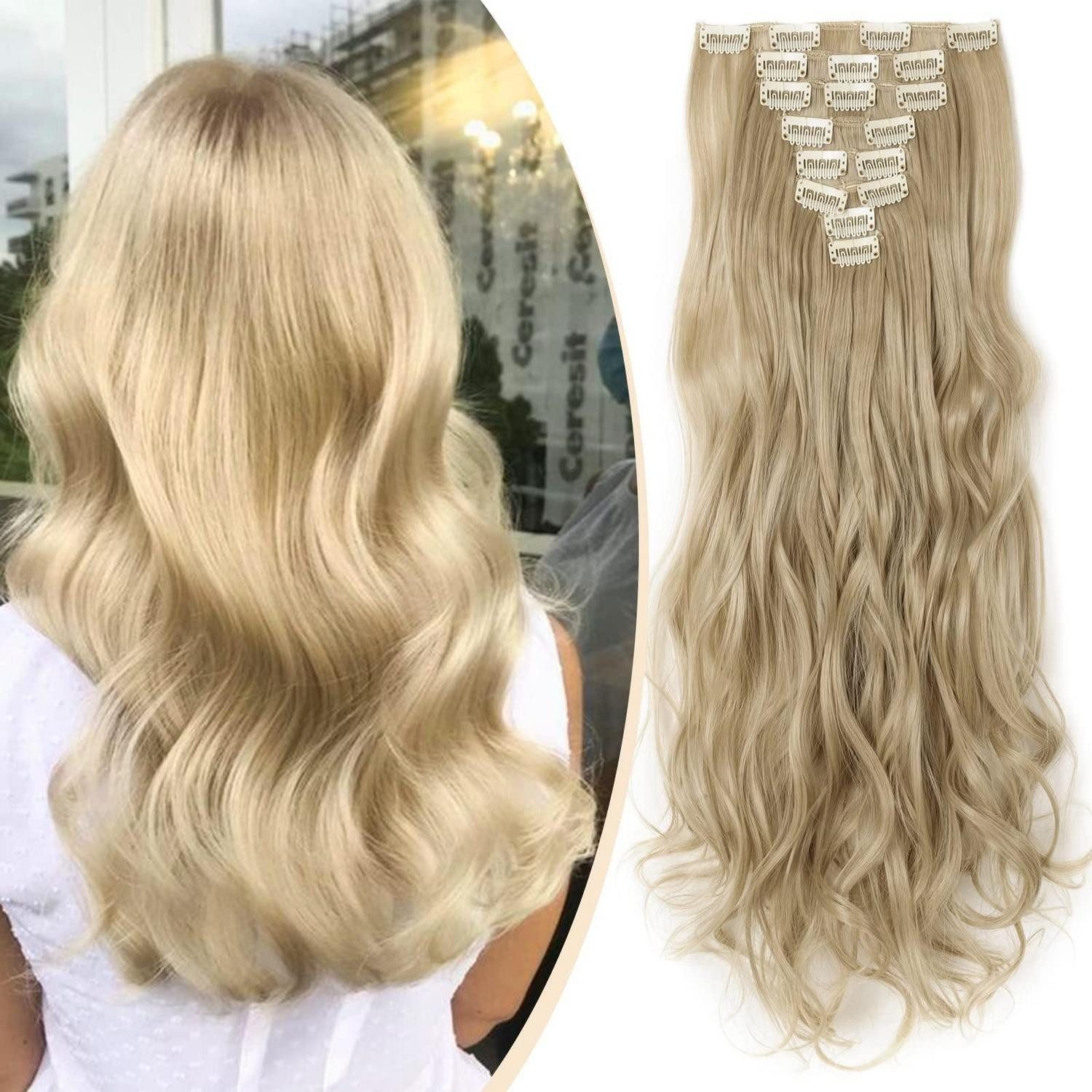 LuxusKollektion Kunsthaar-Extension Haarverlängerungen ClipIn Kopf 8Pcs 43 CM Ash blonde mix bleach blonde