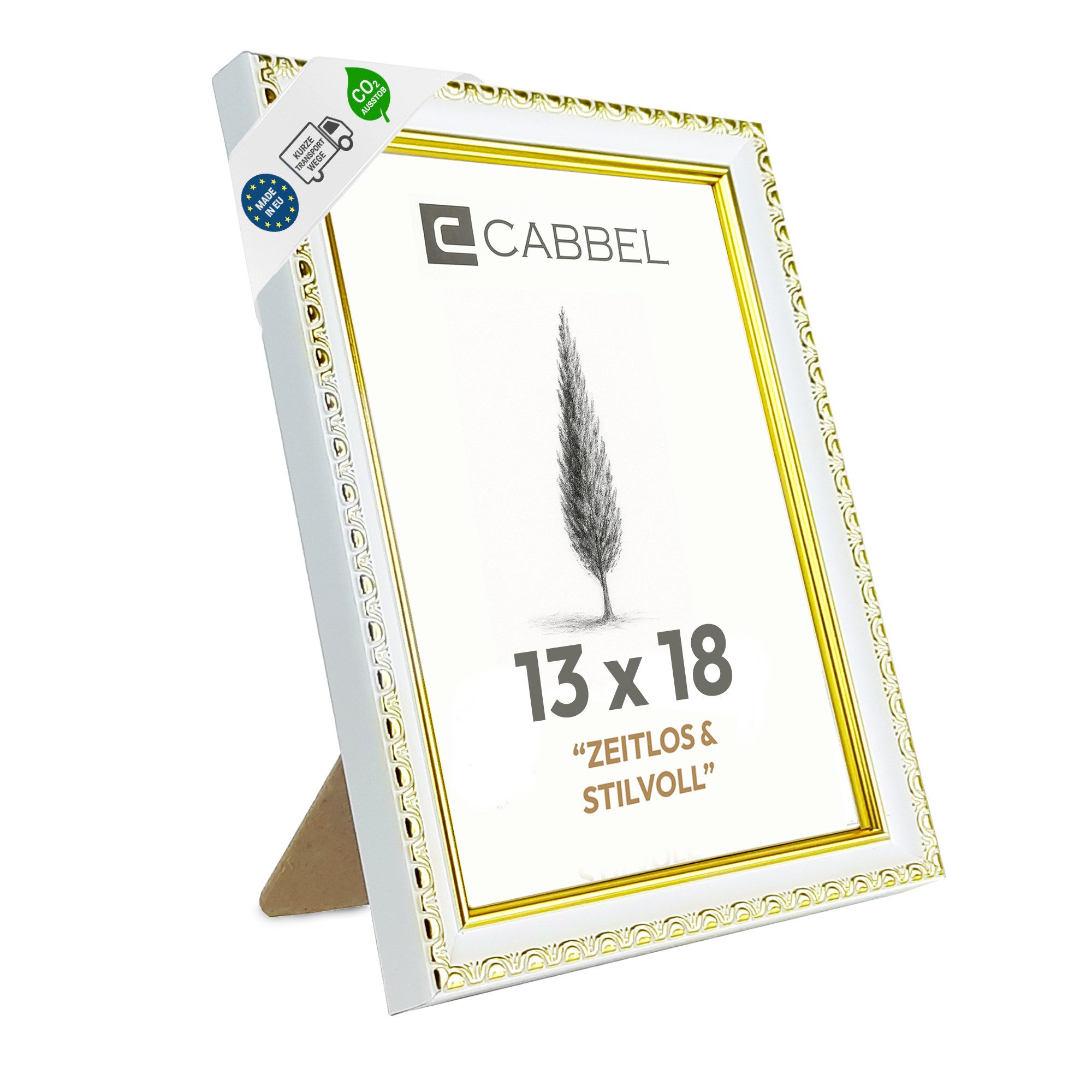 CABBEL Bilderrahmen CELI Barock Vintage Rahmen Antik Look Fotorahmen Fotos Poster Urkunde, für 1 Bilder, Elegant für Wohnzimmer, Büro, Gold / Weiß, Dekorativer Fotorahmen