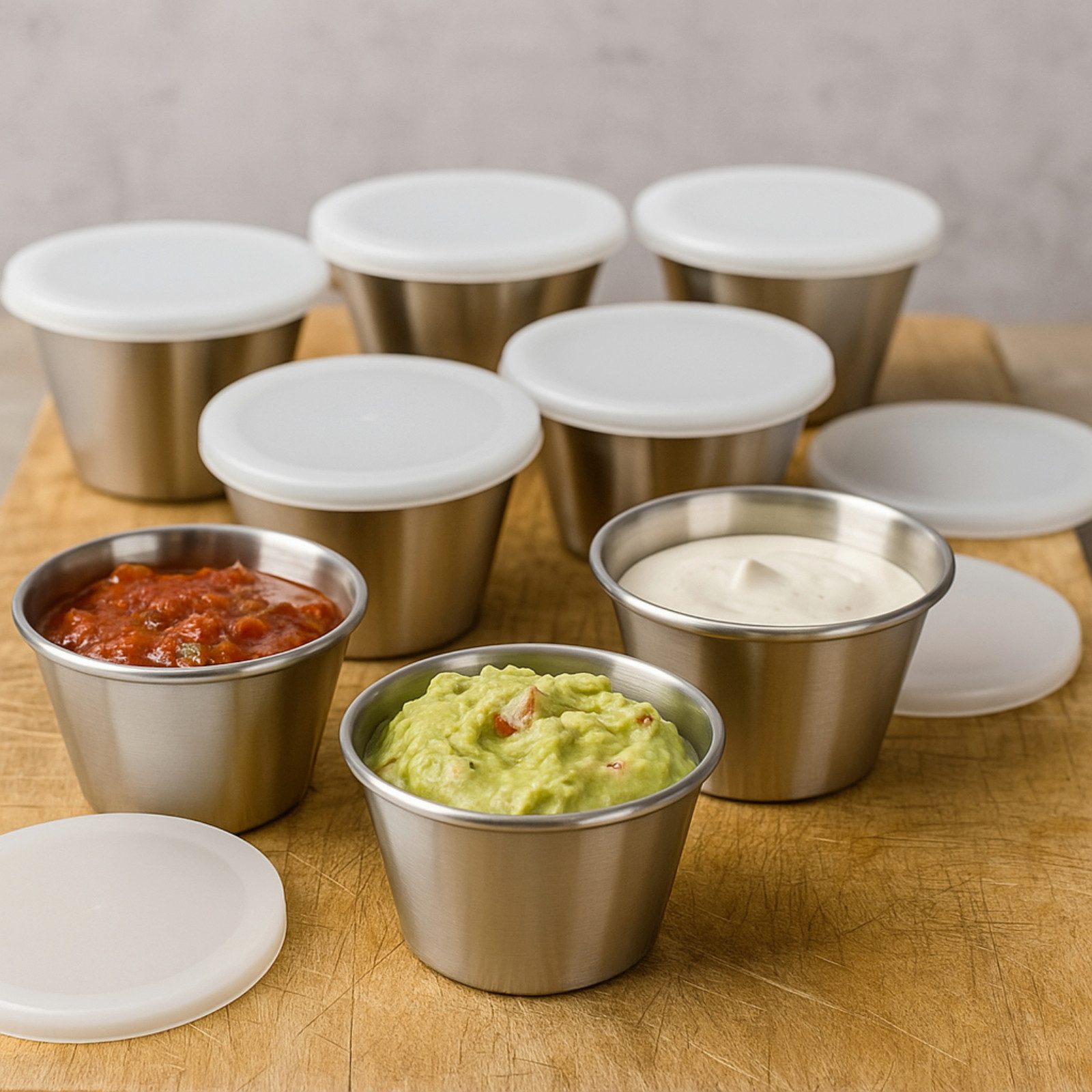 Koopman Servierschale Dipschale Soßenschale Saucenschale Snackschale Edelstahl 16 Stk., Edelstahl, (Set, 16-tlg), mit Deckel, Spülmaschinenfest, Auslaufsicher, für Dips, Soßen etc.