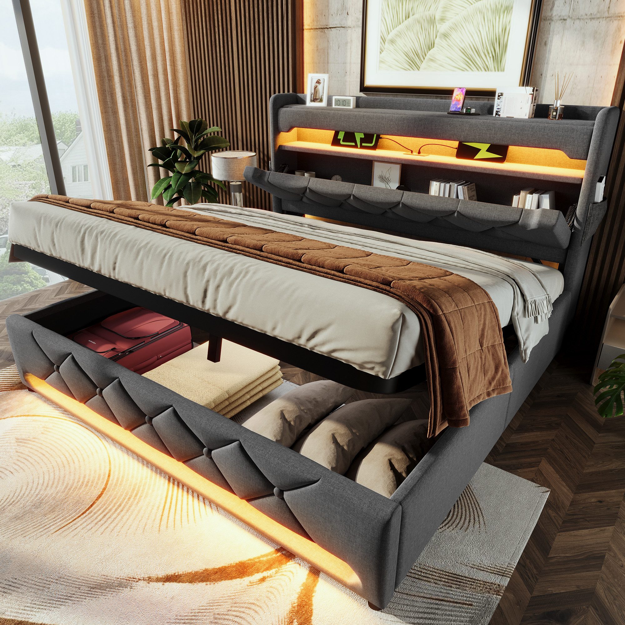 STILVORA Polsterbett 180×200 mit bettkasten,Doppelbett mit USB,Stauraumbett günstig online kaufen