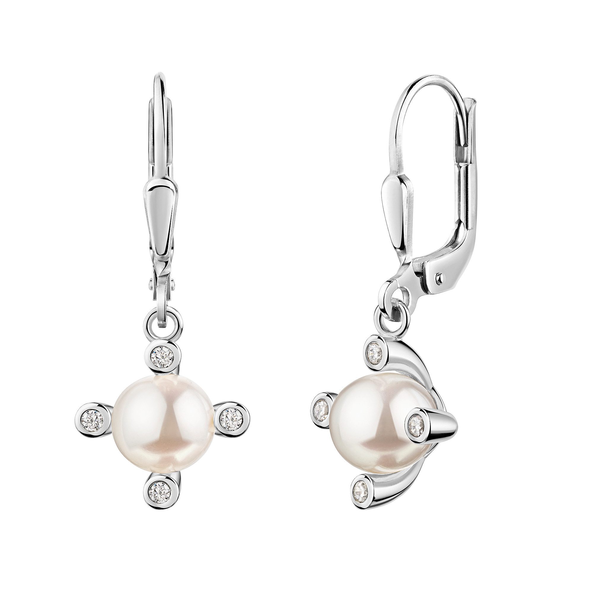 Firetti Paar Ohrhänger Schmuck Geschenk Silber 925 Ohrschmuck Ohrringe Blume, mit Zirkonia (synth) - mit Süßwasserzuchtperle
