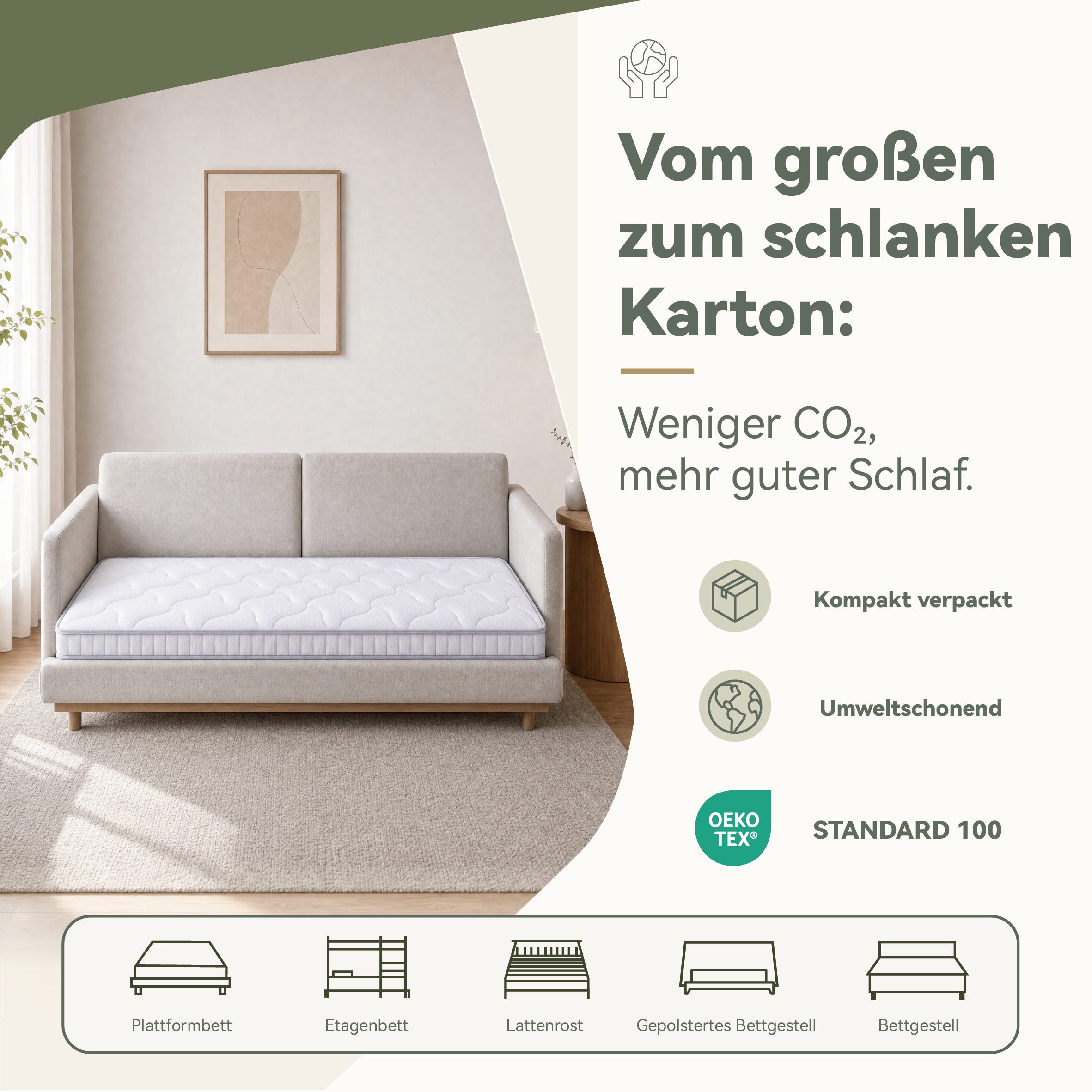 Taschenfederkernmatratze Federkernmatratze für Schlafsofa, Klappbett und temporäre Zimmerbett, NORDICHAUS, 10 cm hoch, 7-Zonen Matratze 90x190cm, H3, Hypoallergen & Antibakteriell,Oeko-TEX®