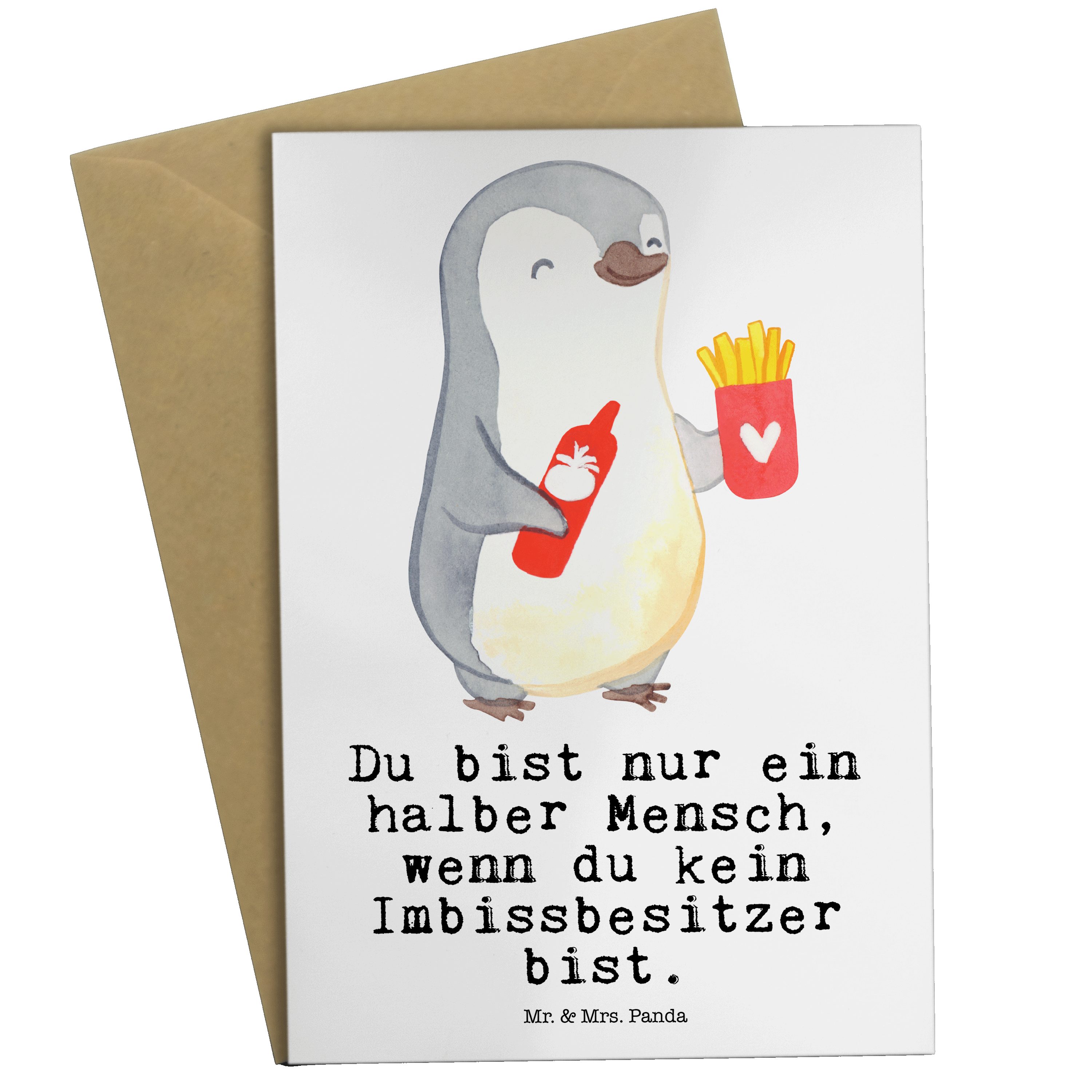 Mr. & Mrs. Panda Grußkarte Imbissbesitzer mit Herz - Weiß - Geschenk, Abschied, Glückwunschkarte