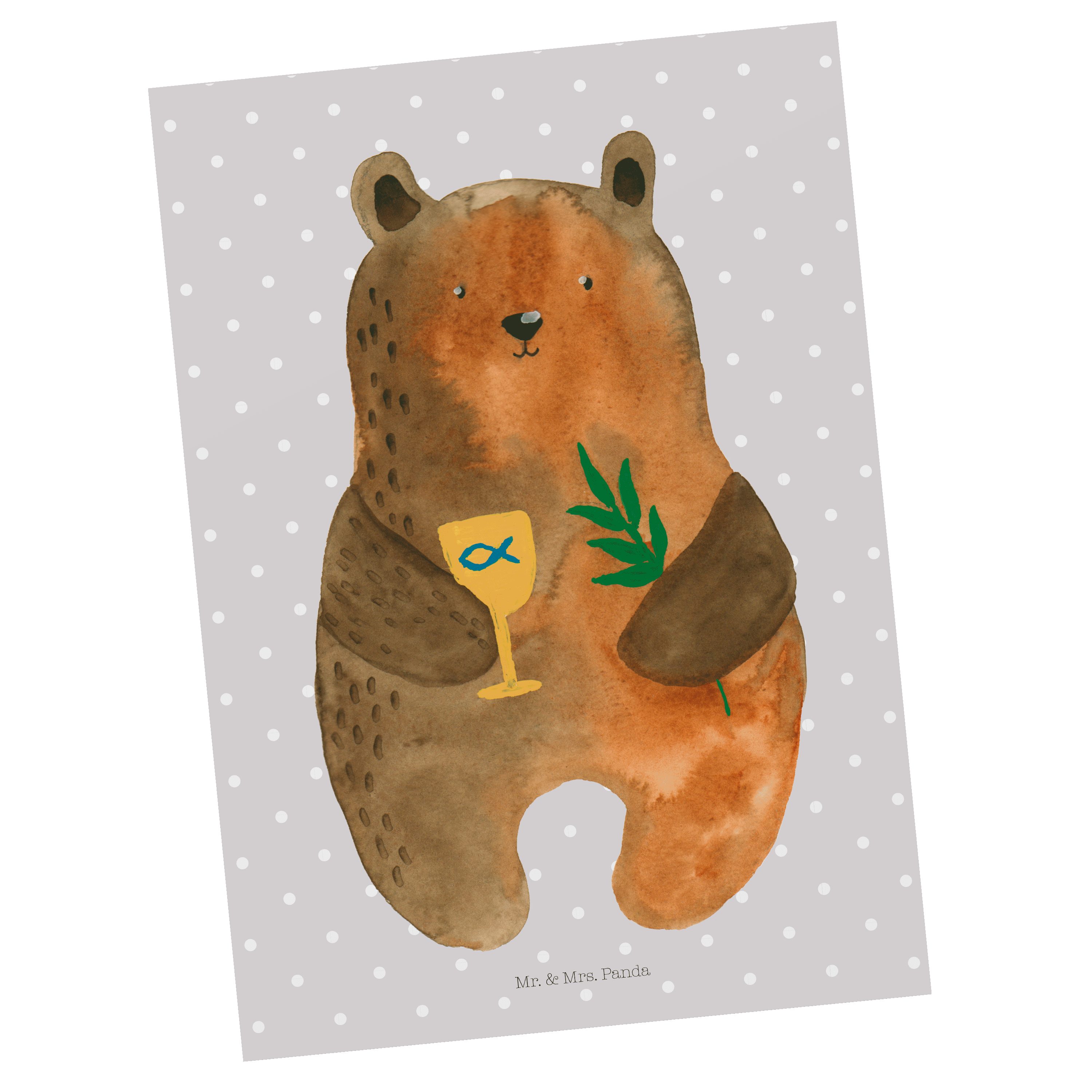 Teddybär, Postkarte Grau Ki - - evangelisch, Panda & Konfirmation-Bär Pastell Mr. Mrs. Geschenk,