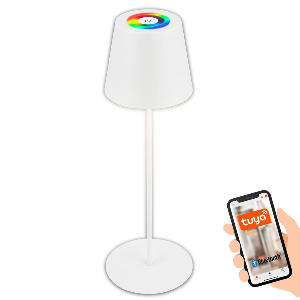Briloner Leuchten Tischleuchte Tischlampe Appsteuerung dimmbar touch Wohnzimmer 7559016, Dimmfunktion, LED fest integriert, 2700K - Extra-Warmweiß, LED Tischlampe 10,5 x 36 cm (DxH) Weiß 3,5W Schlafzimmer Wohnzimmer