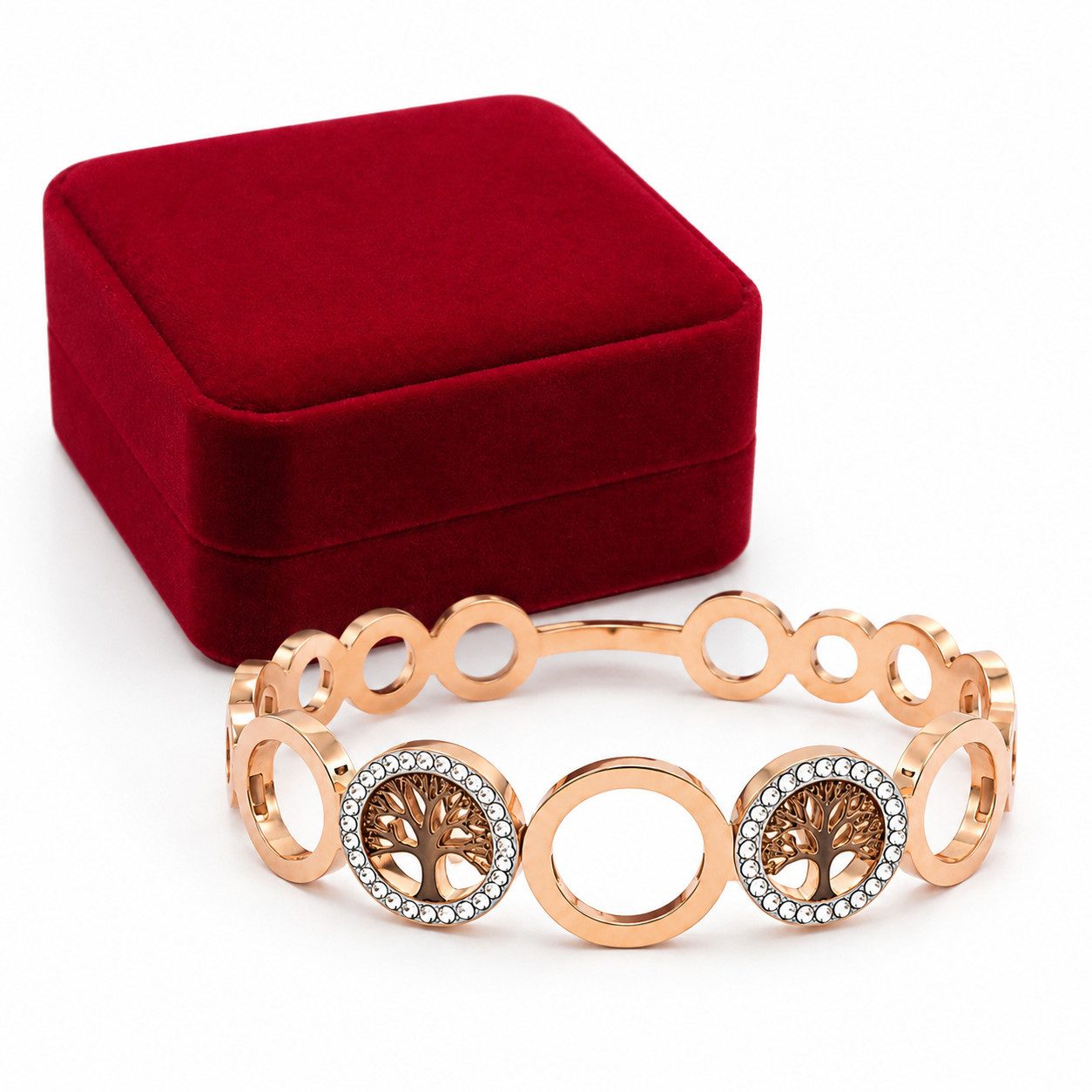 Da Meso Armreif Damen Armreif Lebensbaum mit Strass – Goldfarbe – Eleganter Edelstahl