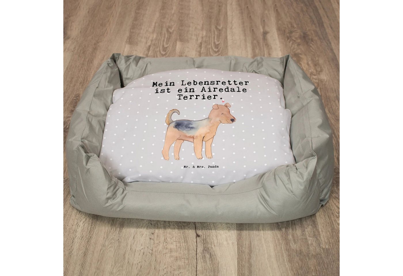 Thumbnail - Mr. & Mrs. Panda Tierbett Airedale Terrier Lebensretter - Grau Pastell - Geschenk, Rassehund, H, Kuschelig warm