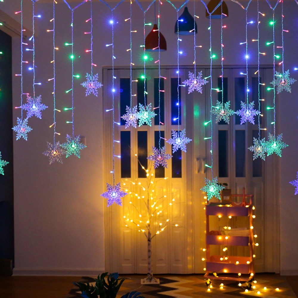 LED-Lichterkette LED Lichtervorhang,Schneeflocke Märchen String Vorhang Lichter