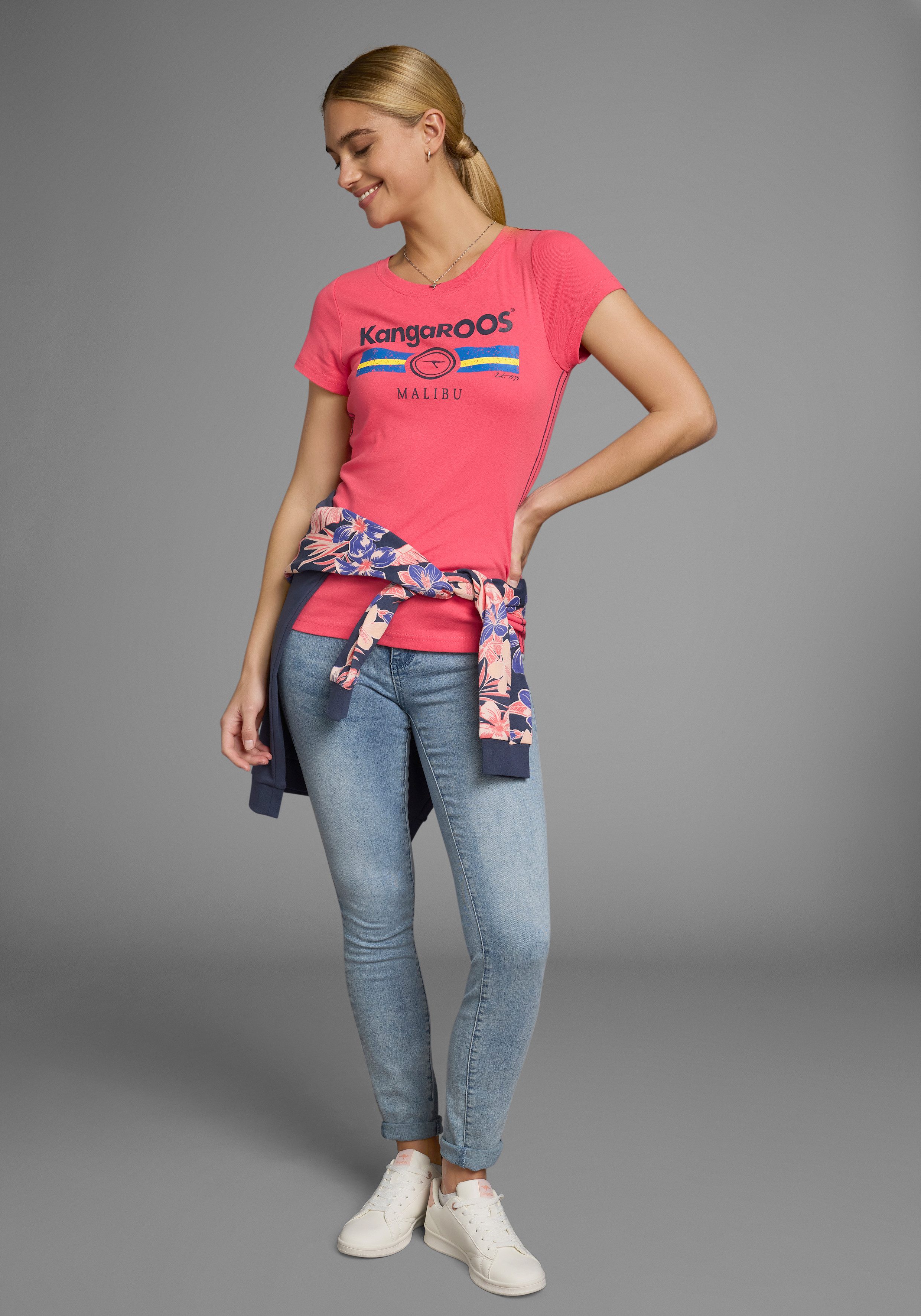KangaROOS T-Shirt Kurzarm, unifarben und bedruckt, Rundhalsausschnitt