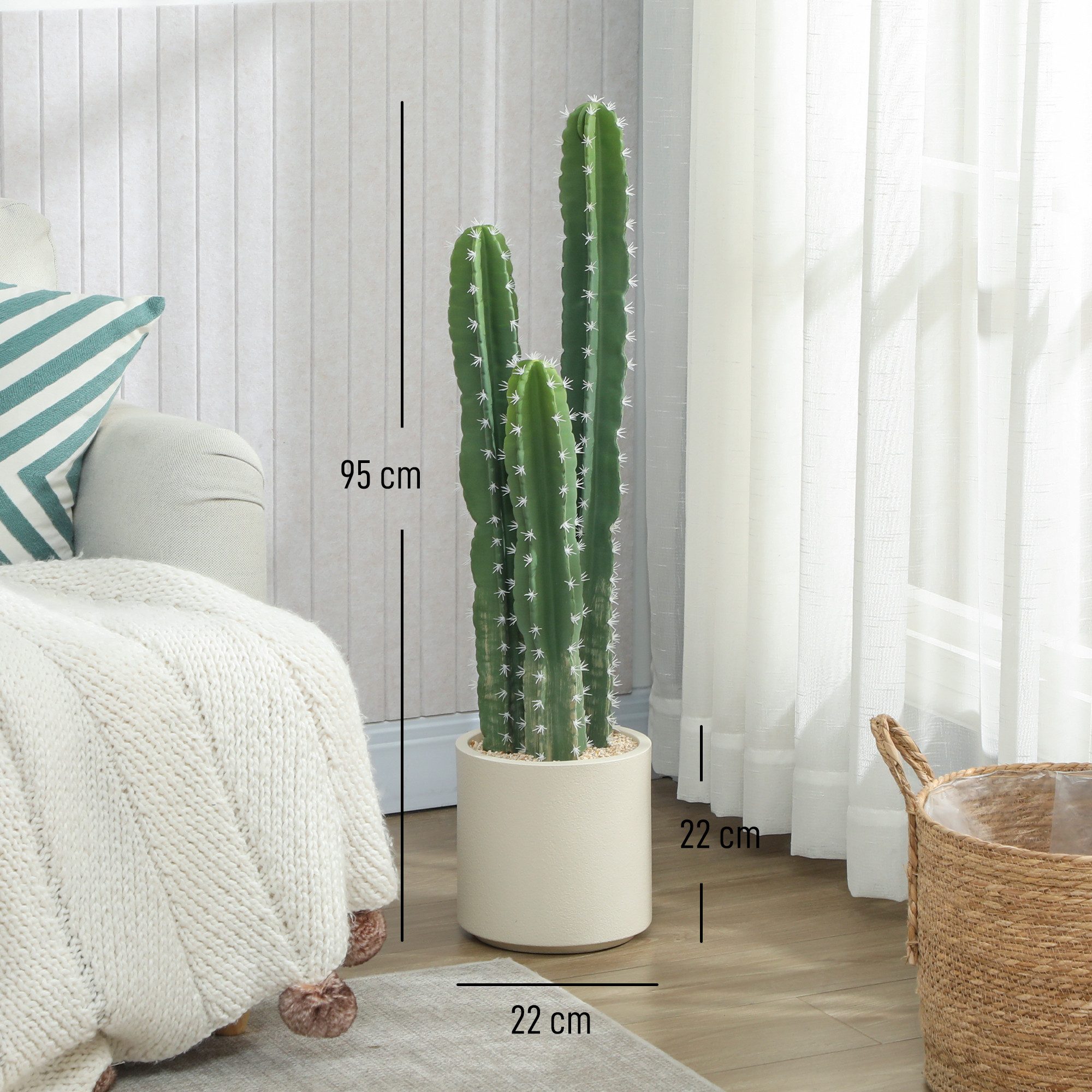 Kunstpflanze Künstliche Pflanzen im Topf, Säulenkaktus wie echt Kaktus, HOMCOM, Höhe 95 cm, Dekoration für Zuhause, Büro, Einweihungsgeschenke